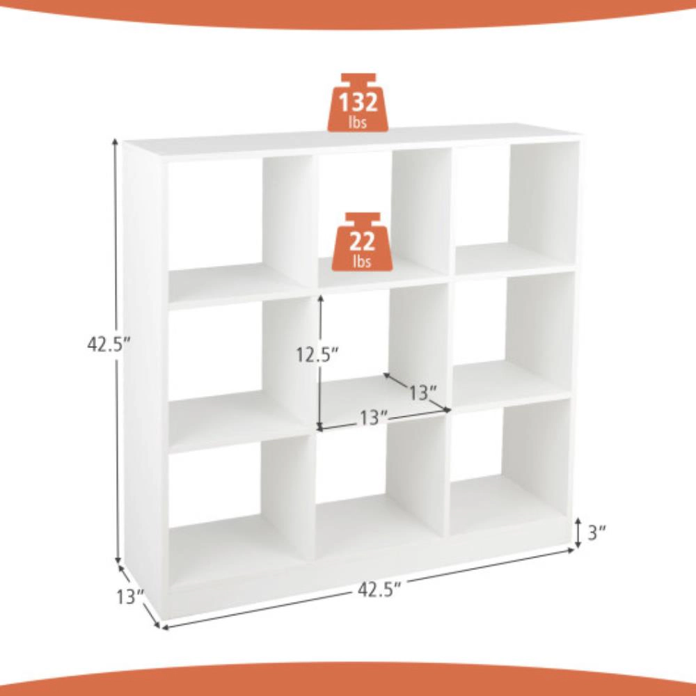 Hivvago Modern 9-Cube Bookcase with 2 Anti-Tipping Kits for Books Toys Ornaments-White