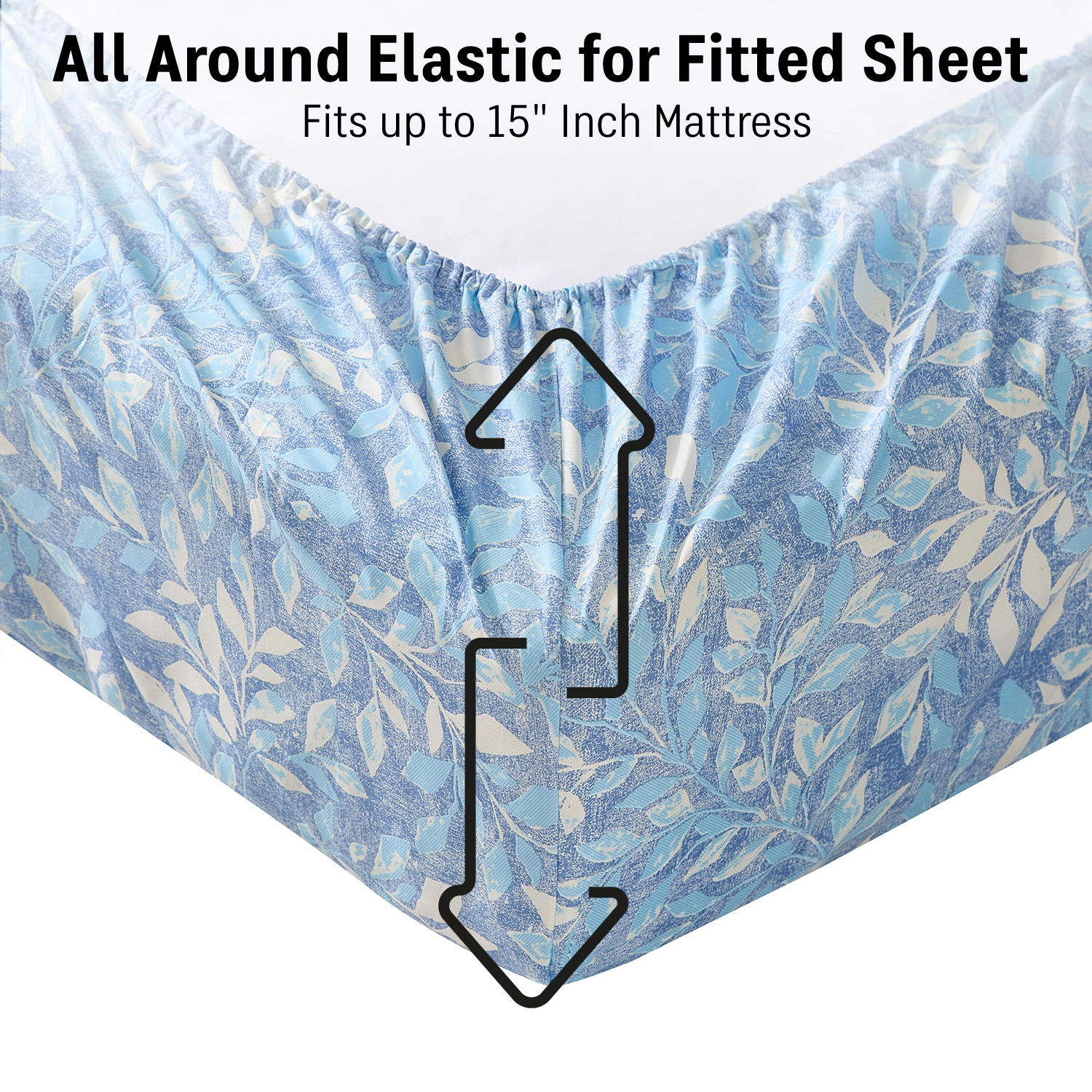 HLC.ME Leaves Printed Floral Bed Sheets Set - Wrinkle Resistant & Ultra Soft Fits Mattresses up to 15 Inches Deep