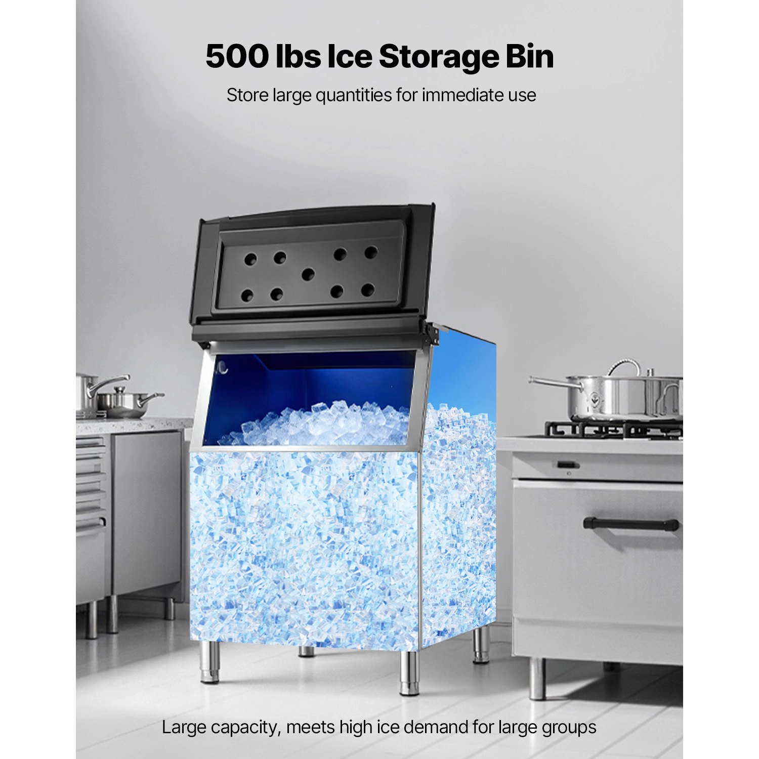 HONGGE Commercial Ice Maker Storage Bin Ice-Bin Stainless Steel Commercial Ice Storage Bin with Adjustable Anti-slip
