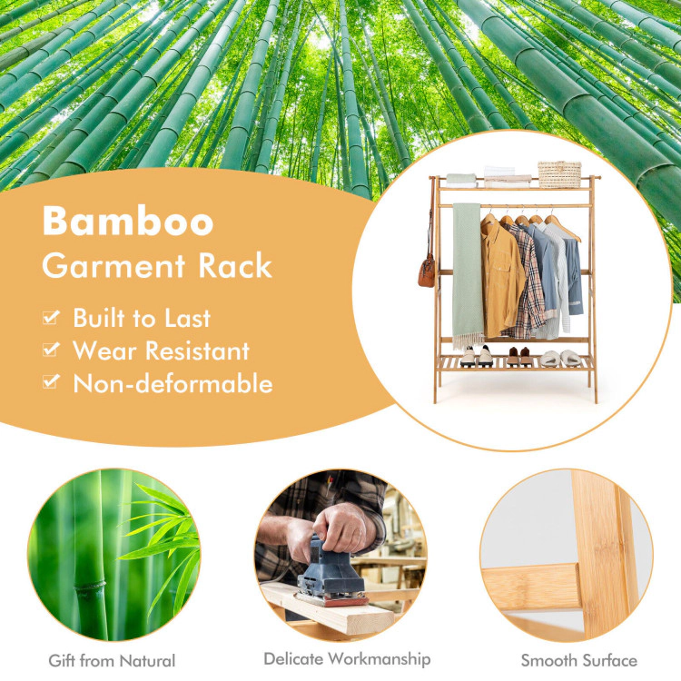 Hivvago Bamboo Clothing Rack With Storage Shelves