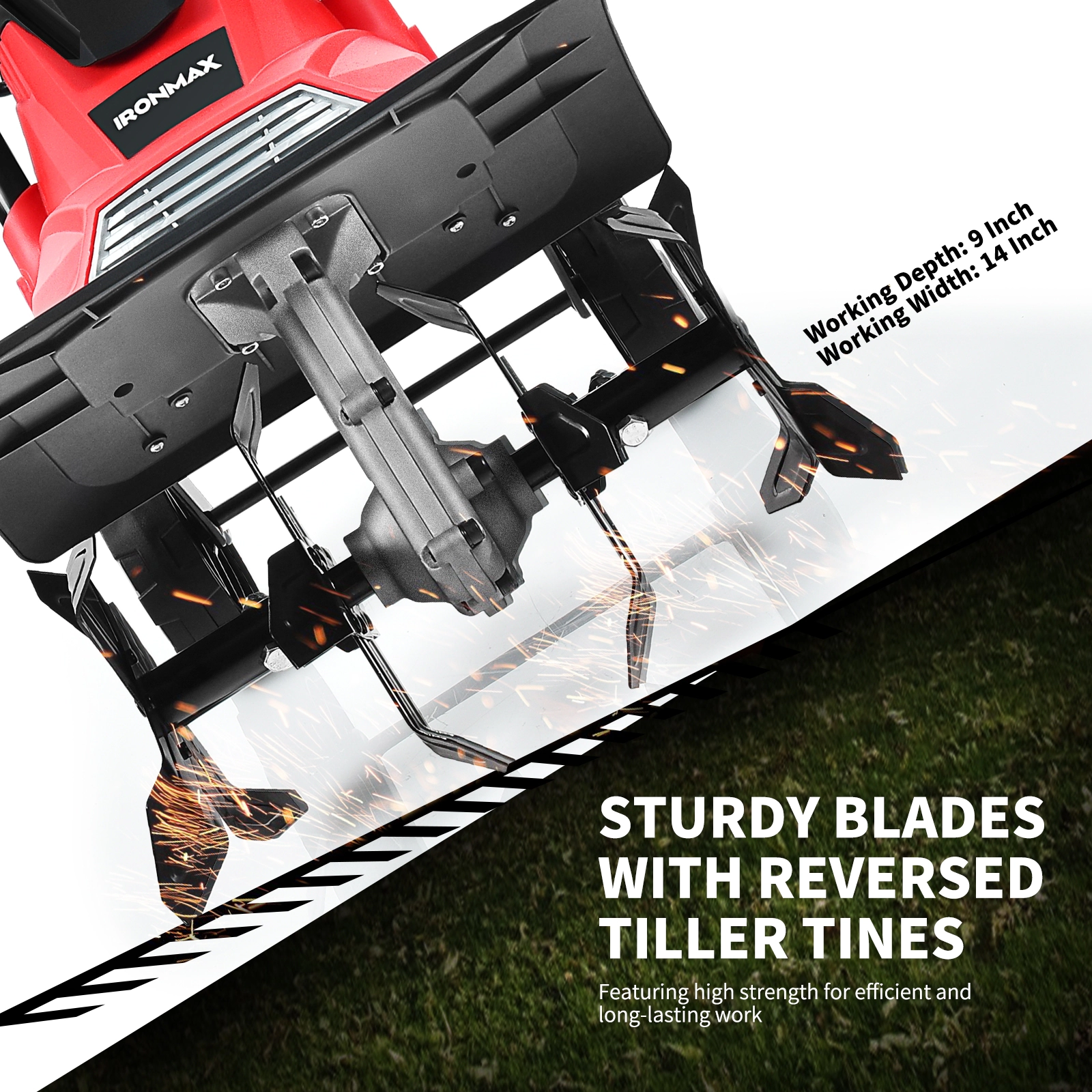 SUGIFT 14 in Corded Electric Tiller and Cultivator Red with 9 in Tilling Depth