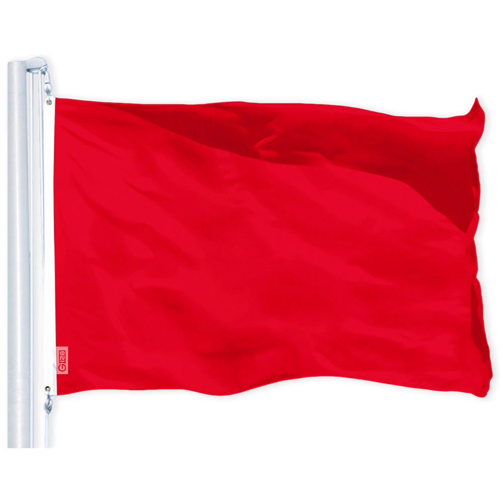 G128 Solid Red Flag 2x3 Ft - LiteWeave Pro 150D Polyester, Brass Grommets, Double-Needle Stitching