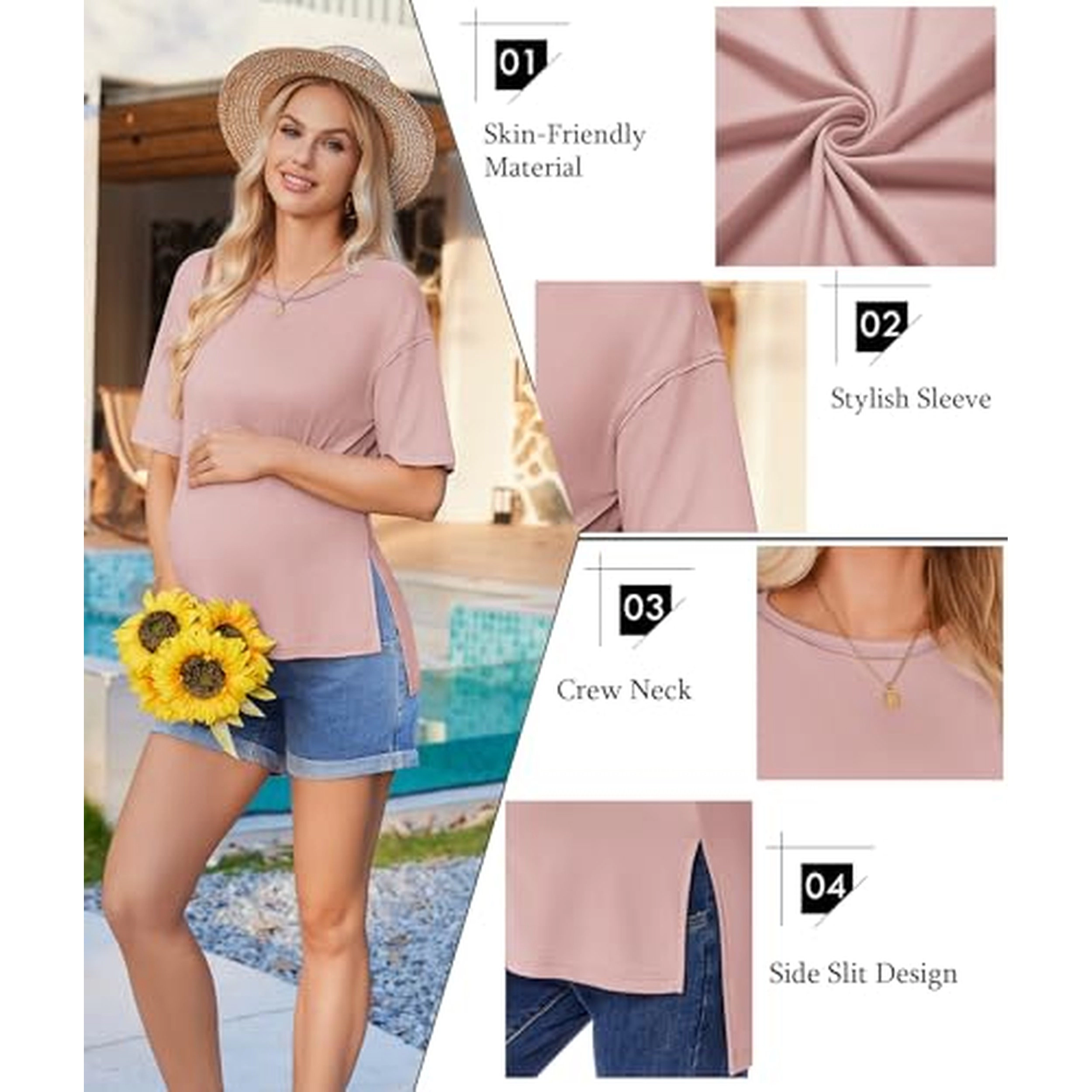 Ekouaer Women's Casual Crew Neck Short Sleeve Loose Tunic T-Shirt