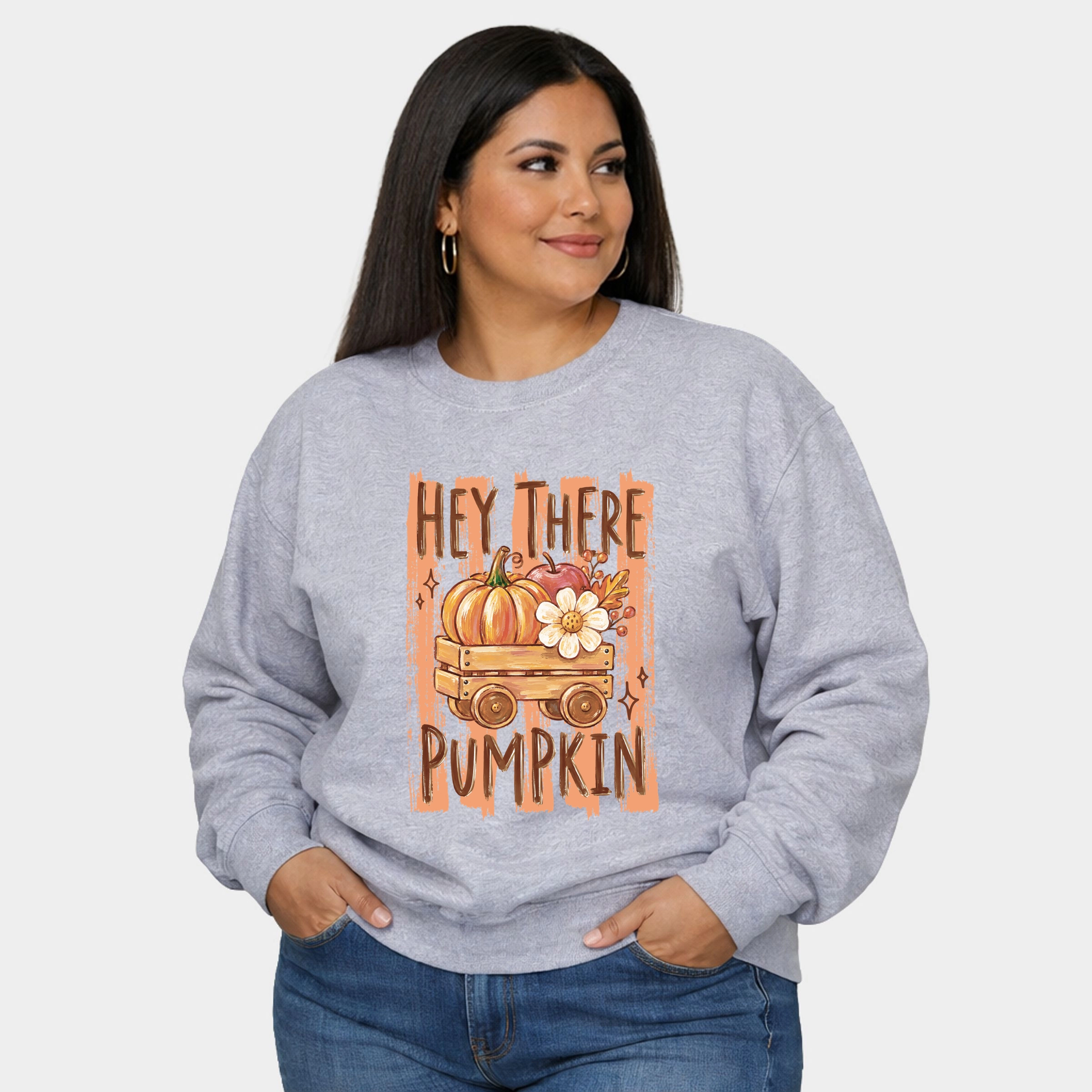 Simply Sage Market - Women's Plus Sized Graphic Sweatshirt Hey There Pumpkin Stripes