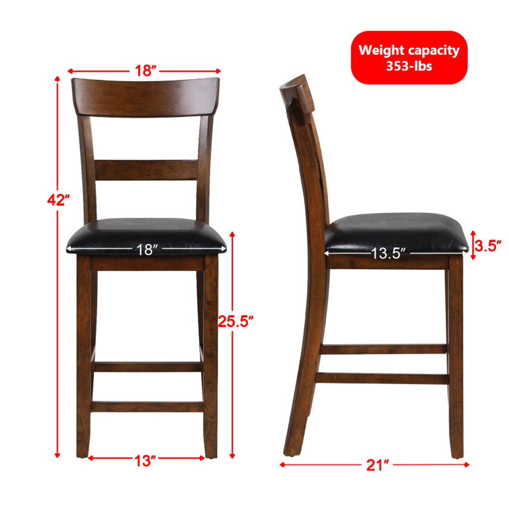Hivvago Set of 2 Counter-Height Chairs with Faux Leather Cushions and Solid Rubberwood Legs