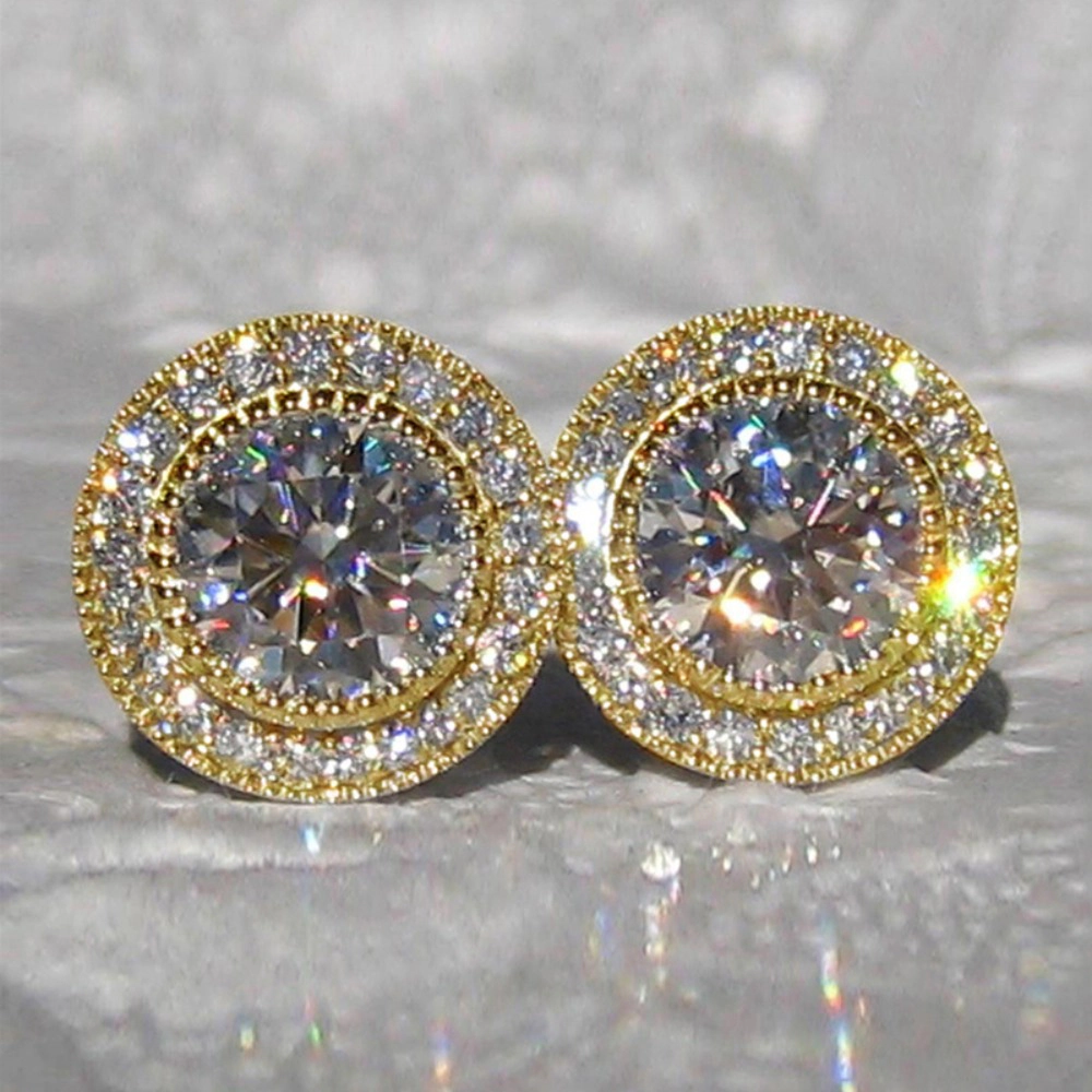 Wardrobe Whimsy Round Cut Double Halo Cubic Zirconia Stud Earrings Luxury Sparkling Formal Party Jewelry