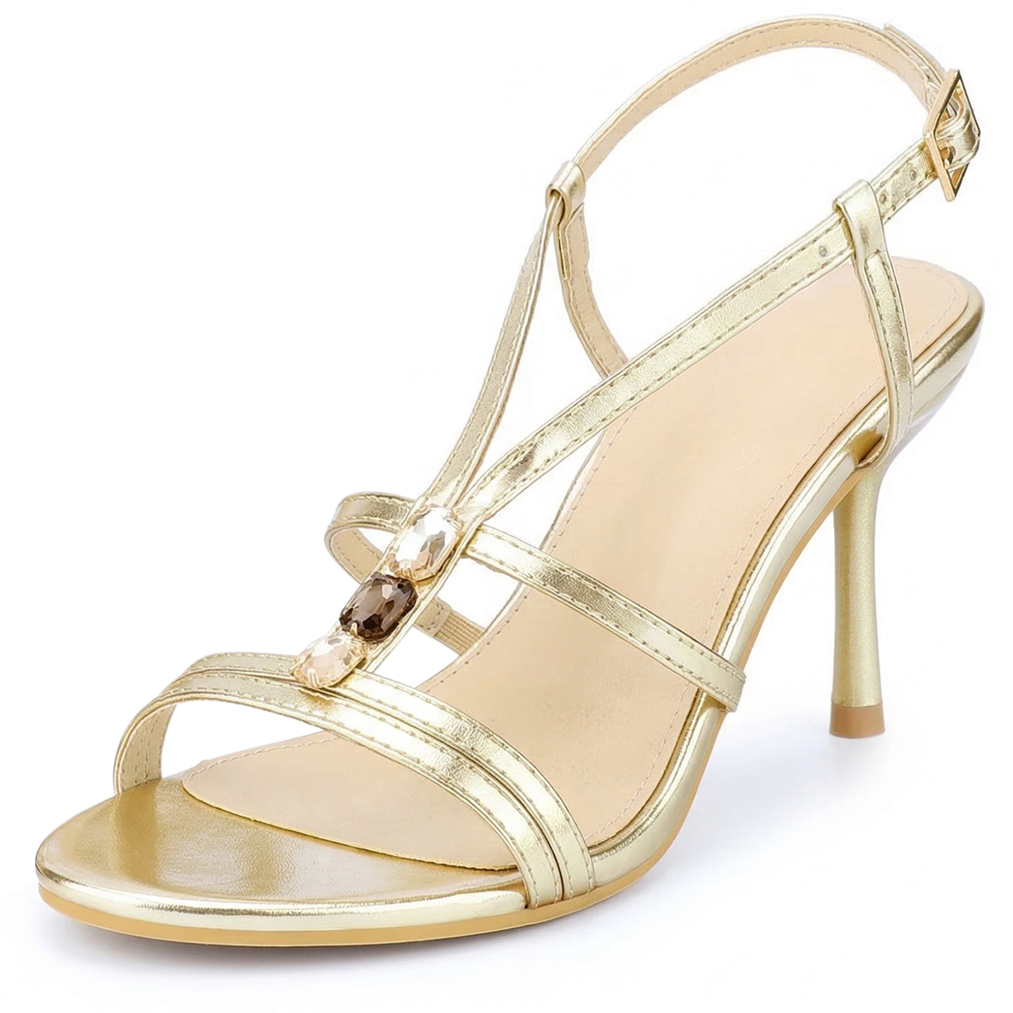 BLISSFUL STEP Women's Perphy Stiletto Heel Strappy Slingback Open Toe Sandals