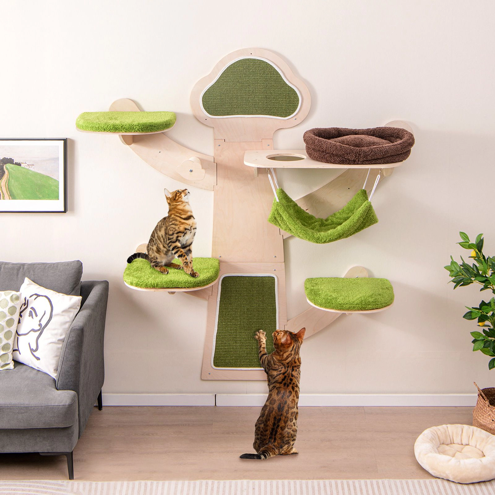 SlickBlue 71 Inch Wall Mounted Cat Shelves with Cushions & Sisal