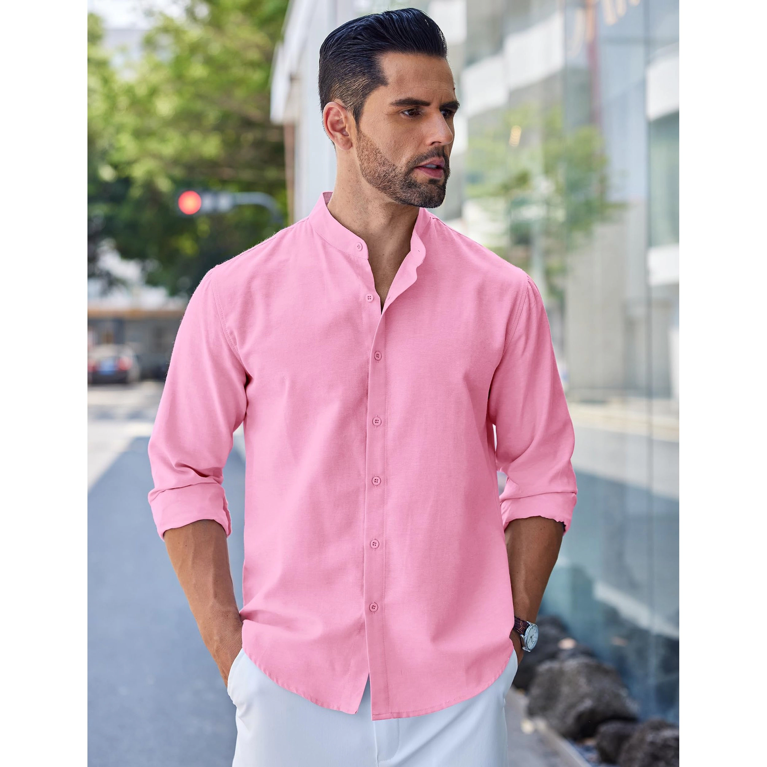 COOFANDY Men's Slim Fit Long Sleeve Henley Neck Button Front Shirt