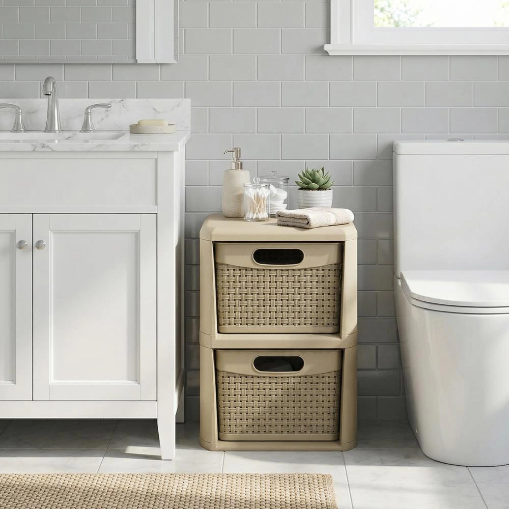 Hivvago 2-Drawer Storage Organizer With Wicker Patterns