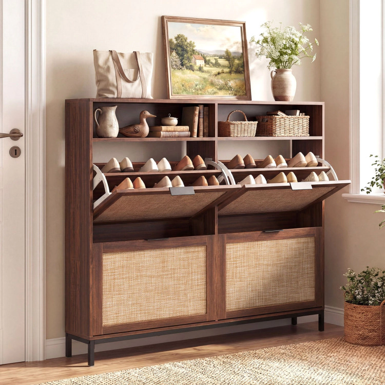 Hivvago Shoe Storage Cabinet with 4 Flip Drawers Narrow Freestanding Organizer Adjustable Shelves