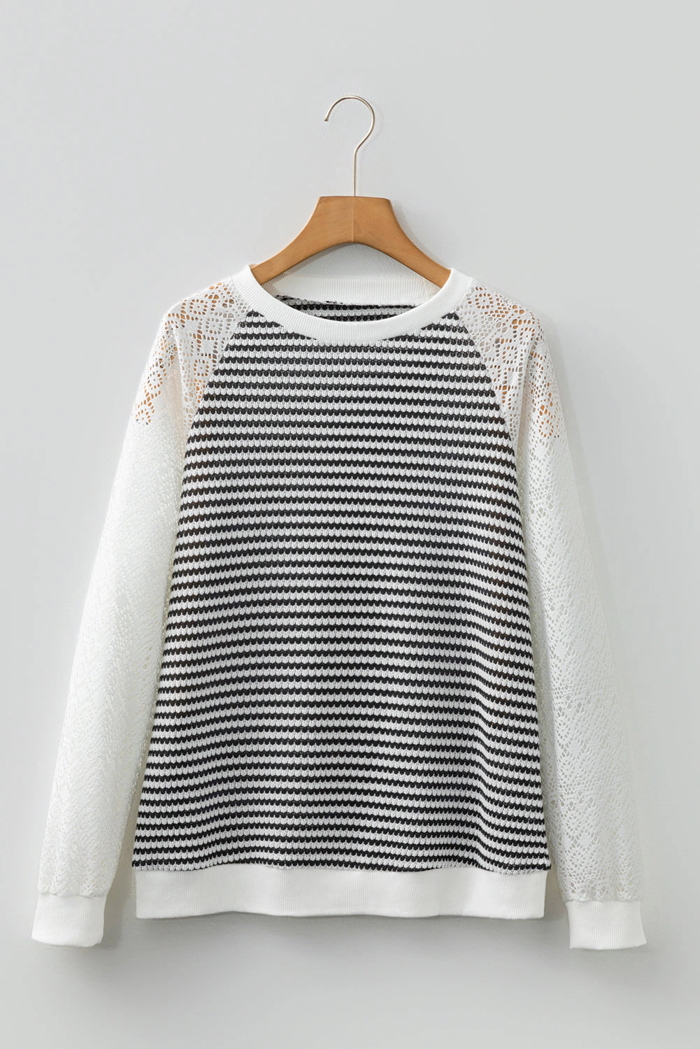 Threaded Pear Women's Taylor Hollowed Lace Patchwork Long Sleeve Top