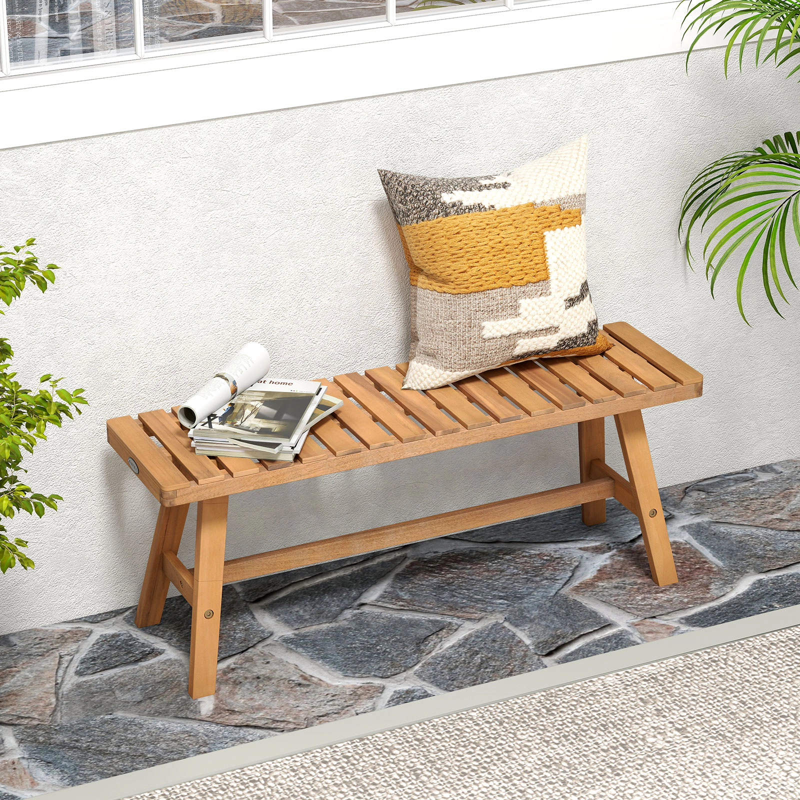 SUGIFT Set of 2 Natural Acacia Wood Backless Benches, 42 in, Outdoor Patio, Balcony, Garden