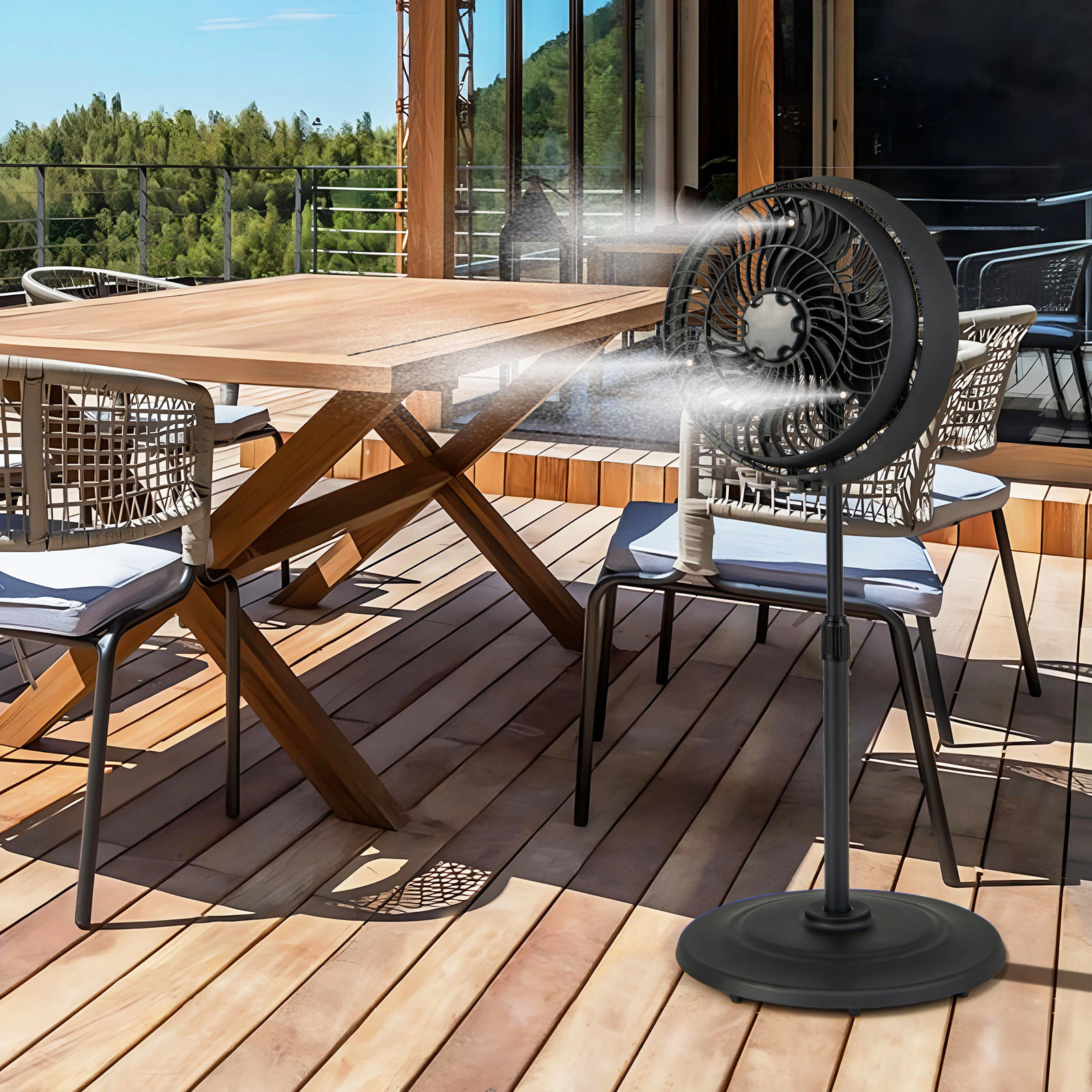 SlickBlue Adjustable Height Misting Fan with 3 Mist Levels and Wide Coverage
