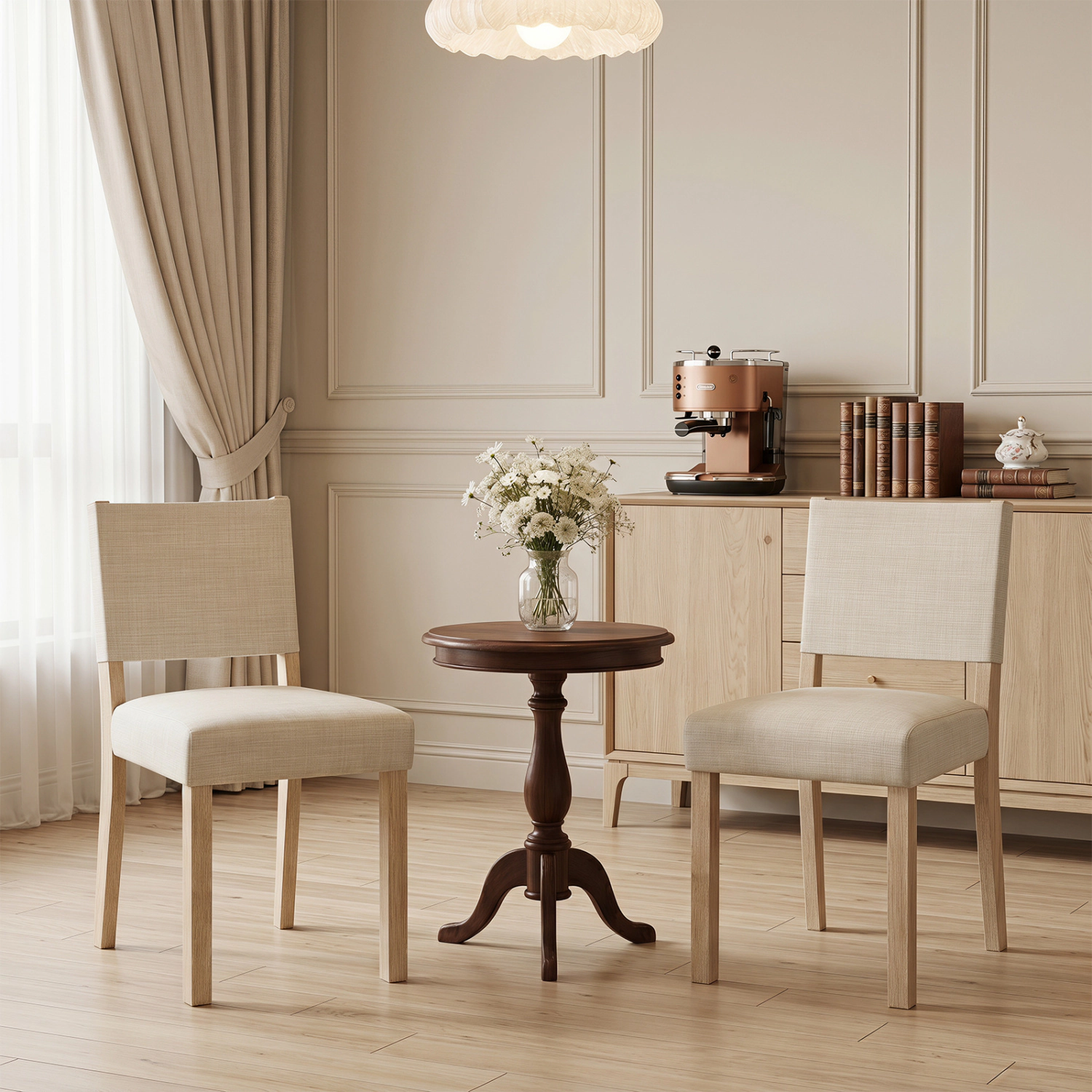 LJG Upholstered Dining Chairs with Solid Rubber Wood Legs Set of