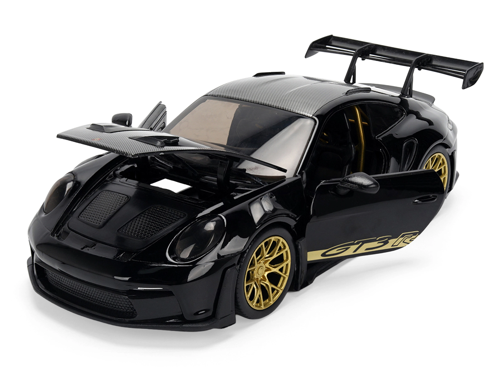 Porsche 911 (992) GT3 RS Black with Carbon Top and Hood Stripes 1/24 Diecast Model Car by Jada