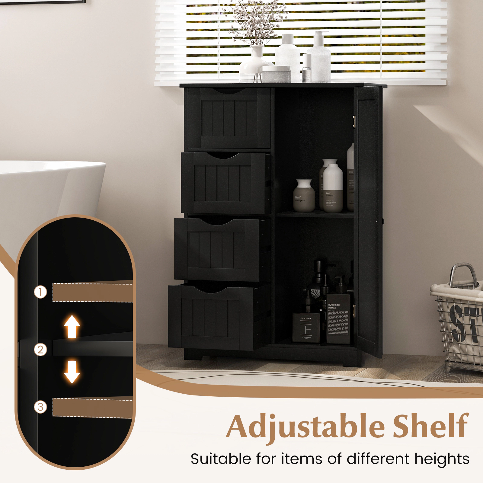 Glintex 4-Drawer Bathroom Cabinet with Side Compartment and 143-Lb Capacity
