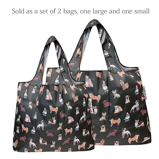 Wrapables LS Nylon Reusable Shopping Bags for Groceries (set of 2), Shiba Inu Dogs