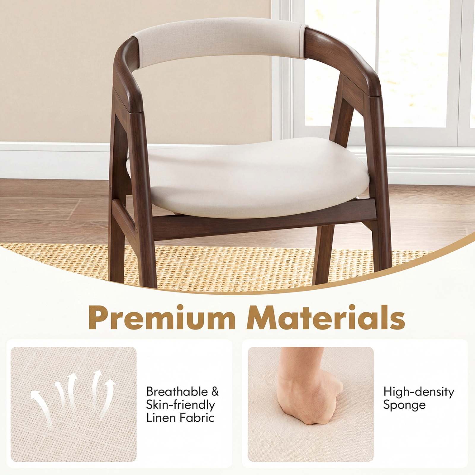 SUGIFT Natural Bamboo Upholstered Dining Chair with Curved Back 286-lb Capacity 22.5-in Wide Seat Burlywood