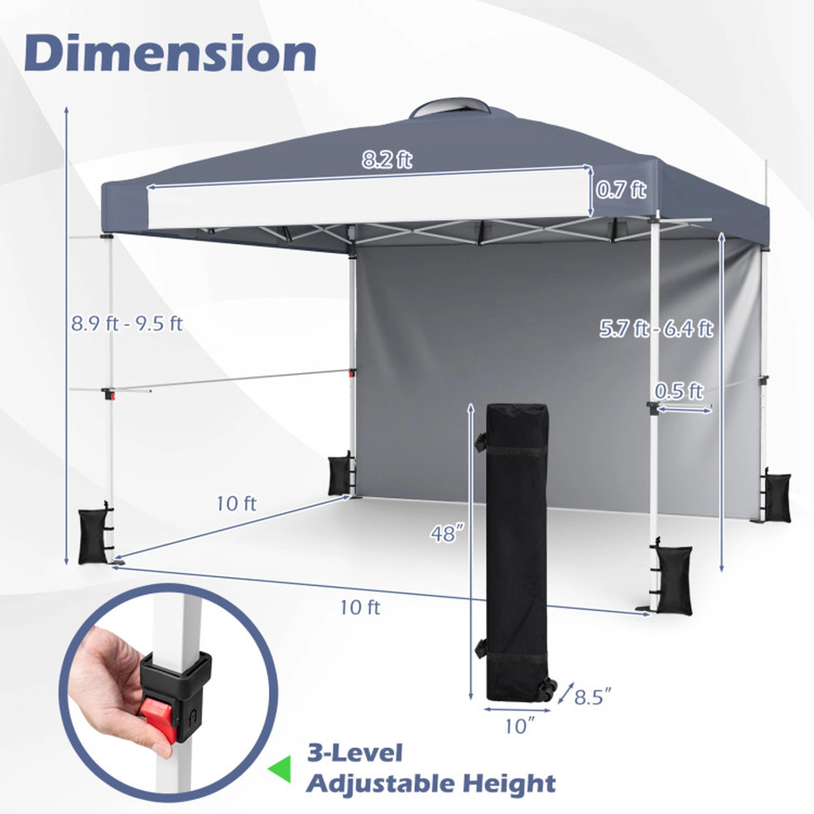 SUGIFT 10-ft by 10-ft 3-Level 300D Oxford Pop Up Canopy Tent with Banner Strip Hanging Bars and Roller Bag