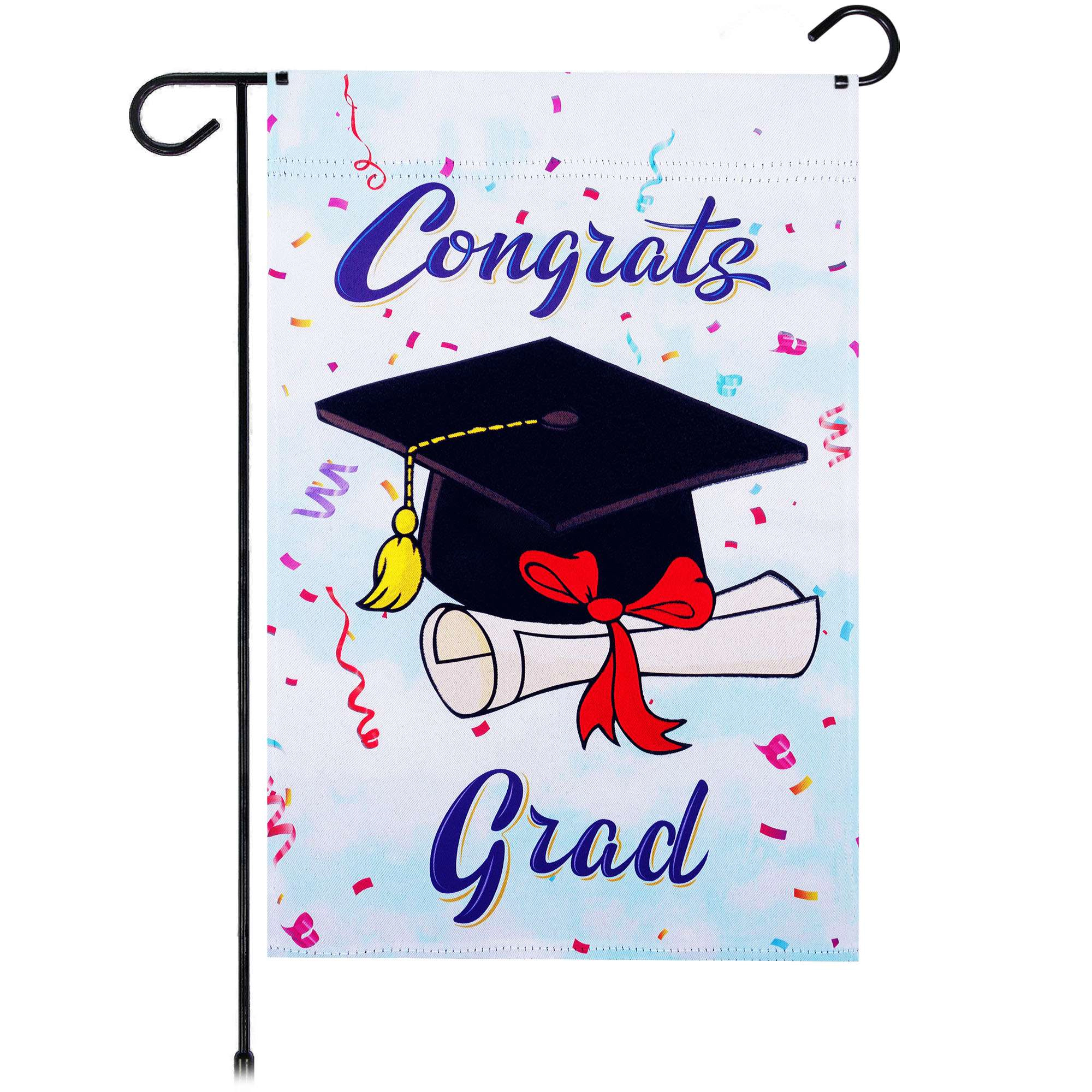 G128 Happy Graduation Congrats Cap 12x18 Double-Sided Garden Flag