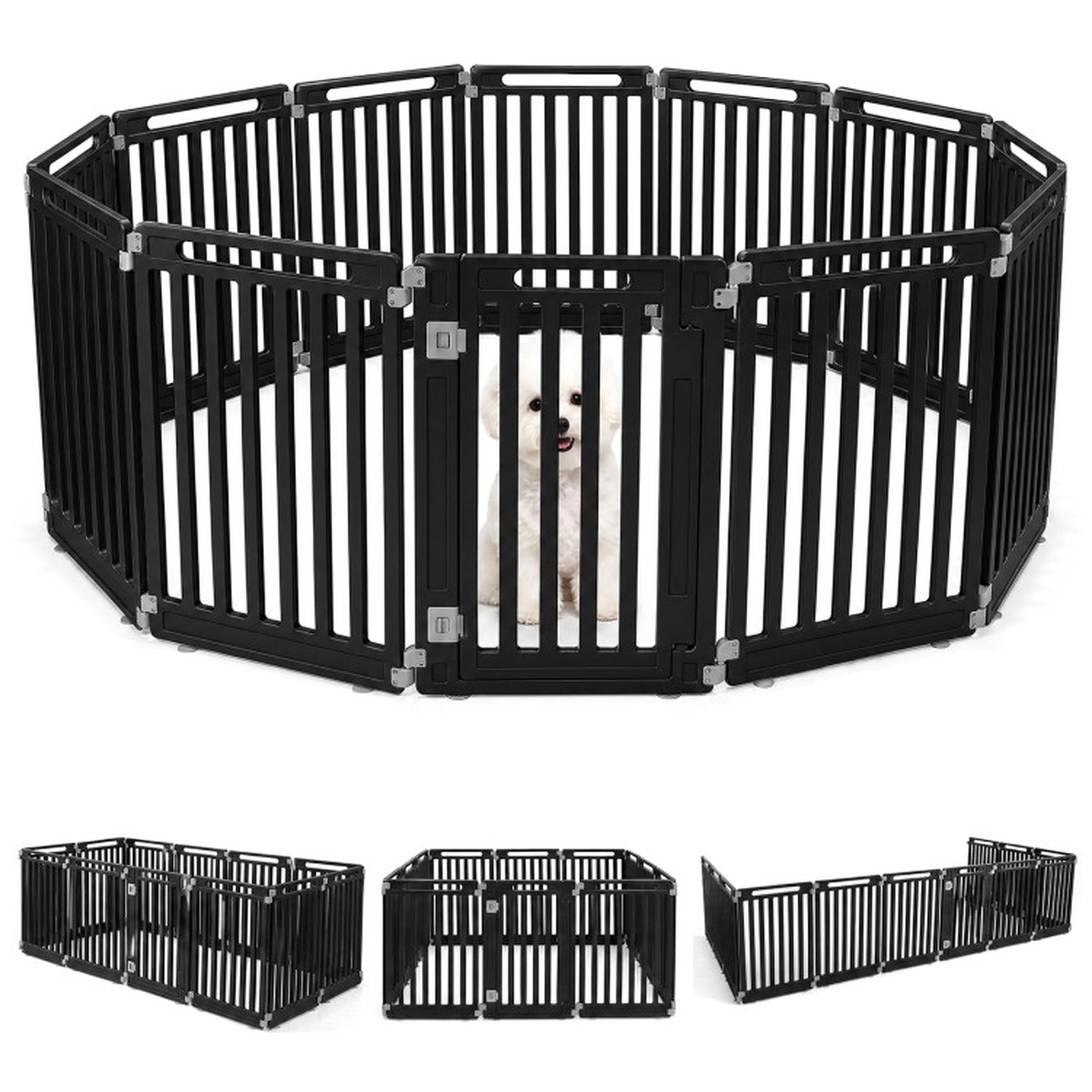 SUGIFT Black 12-Panel 31.5-in Tall Dog Playpen Puppy Pen with Snap-In Tool-Free Assembly for Indoor Use