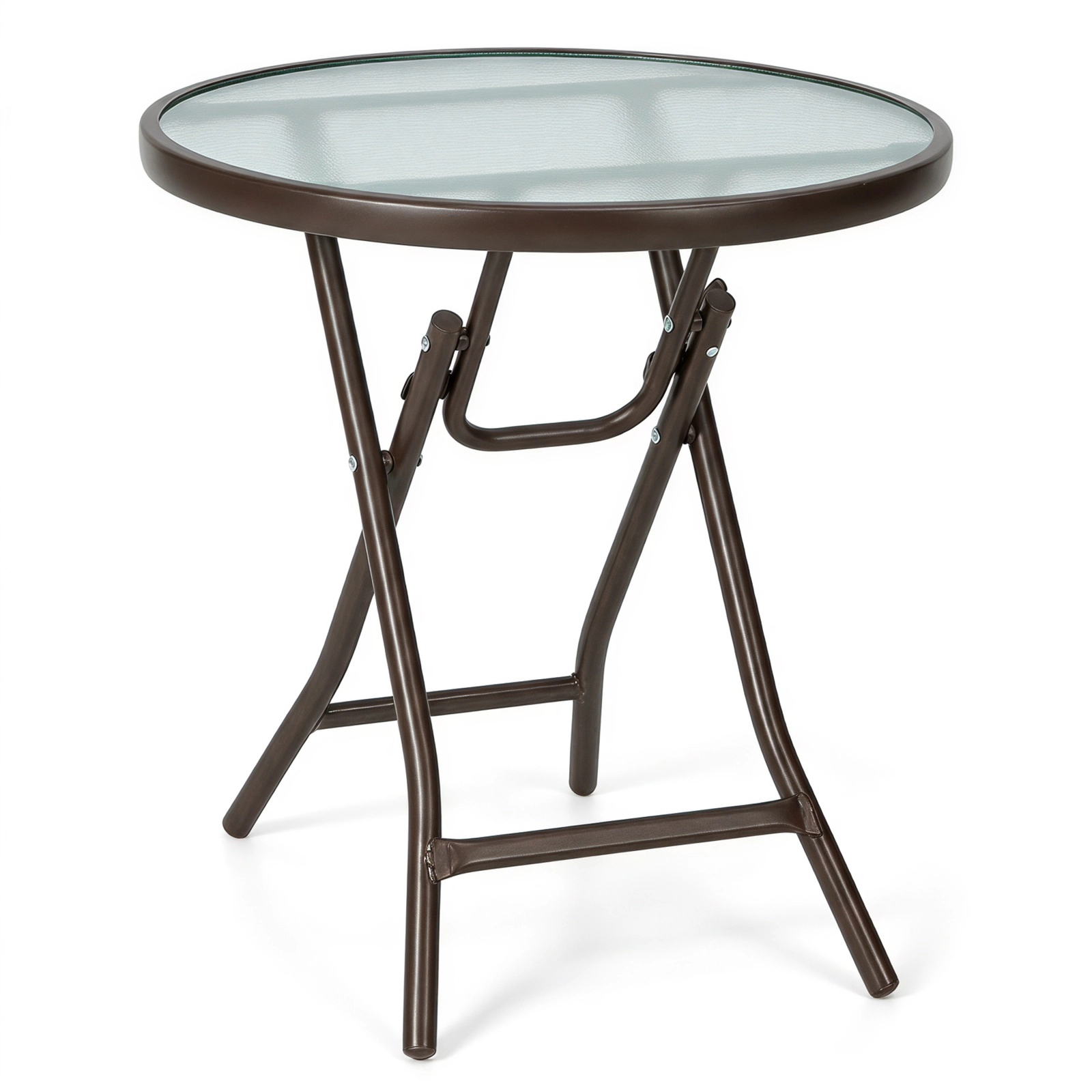 SUGIFT Brown 18-in Round Folding Tempered Glass Outdoor Side Table, 110-lb Capacity