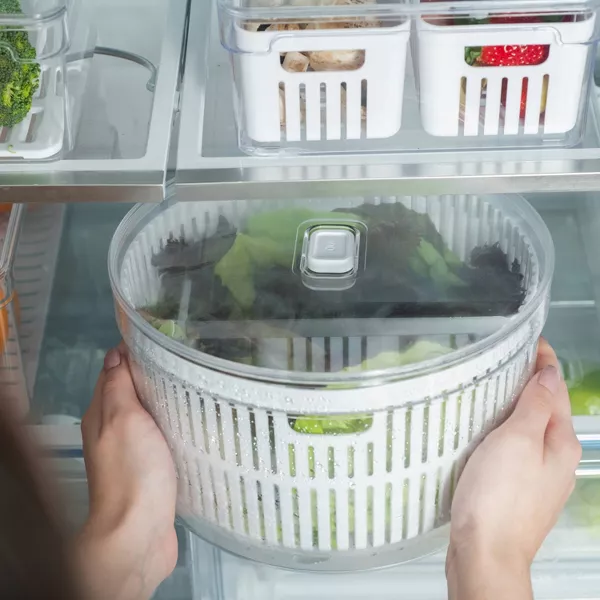 OU Salad Spinner Clear 5.8qt - Large Vegetable Washer Lettuce Dryer w/ Bowl, Lid & Storage Container, BPA Free Easy Spin