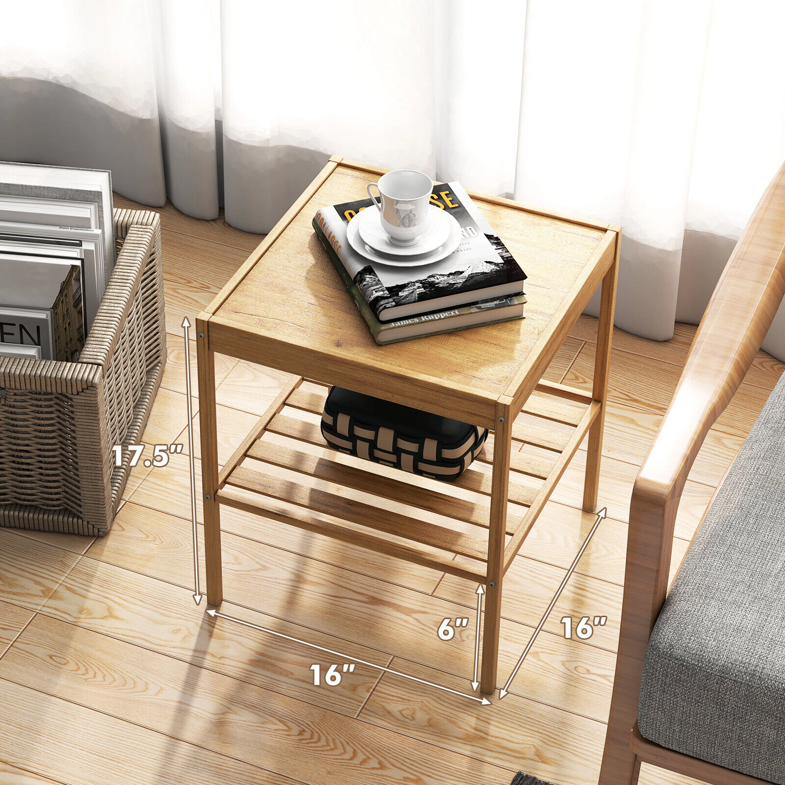 Slickblue Square Wicker Side Table Set of 2 16 Inch Compact End Tables for Living Room Bedroom