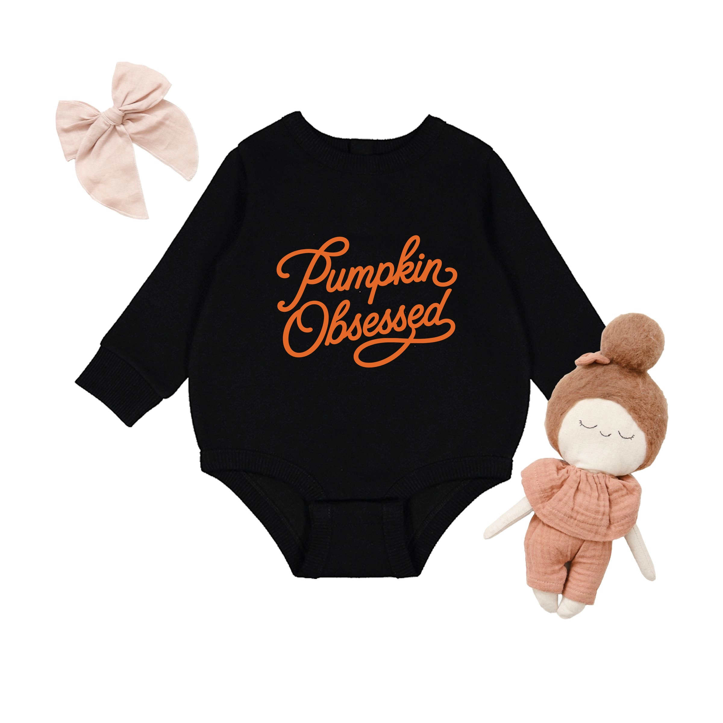 The Juniper Shop - Infant Fleece BodySuit Pumpkin Obsessed Cursive