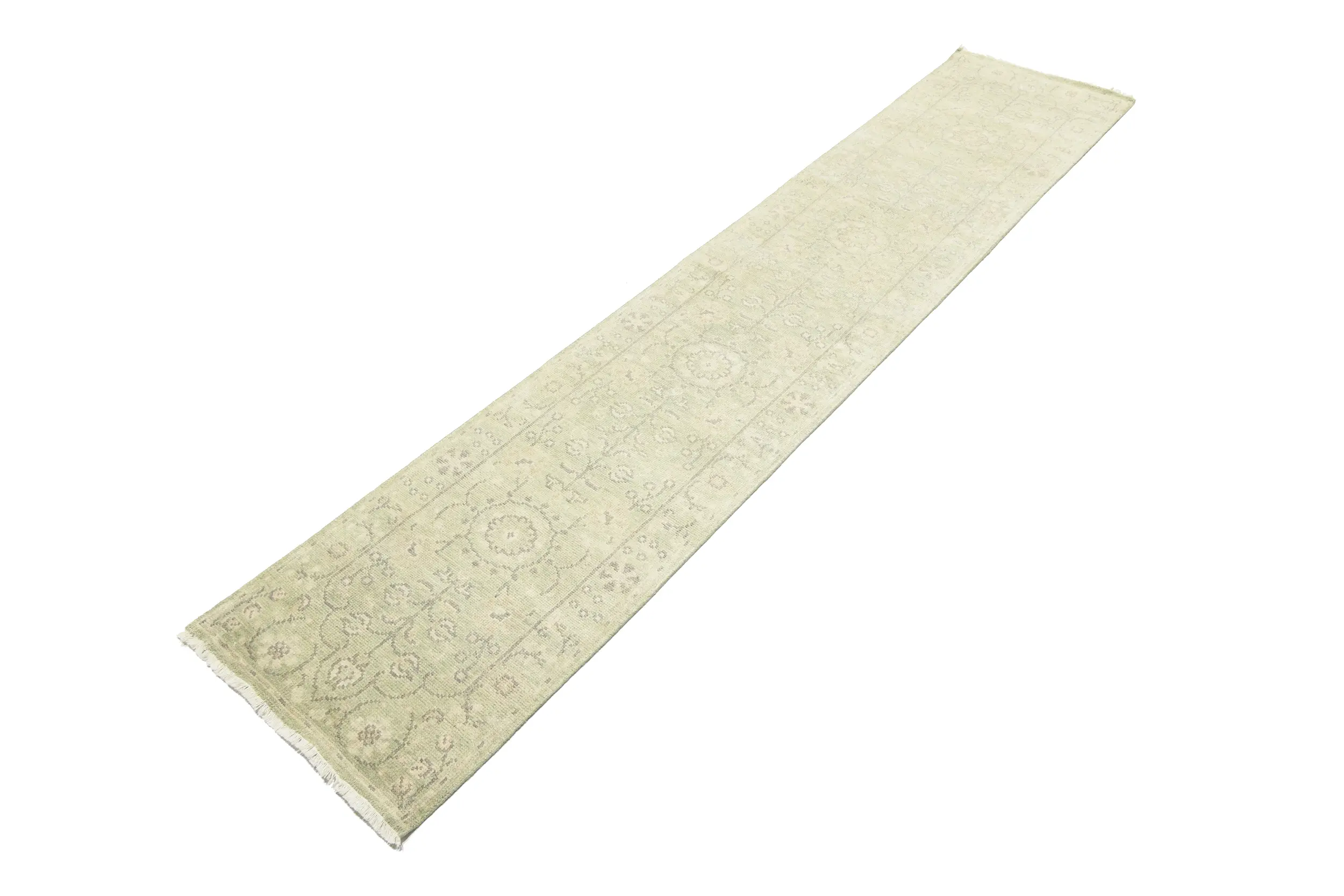 Magic Rugs Muted Green Floral 2'7X11'9 Transitional Oriental Runner Rug