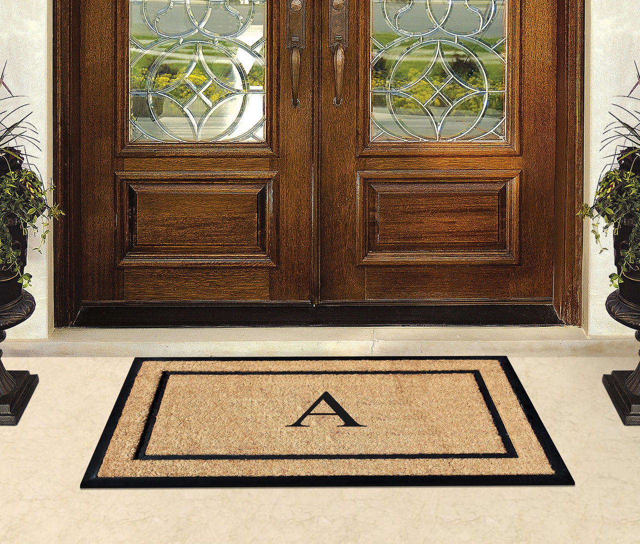 A1 Home Collections 24 x 48 Monogrammed Natural Coir & Rubber Heavy-Duty Front Door Mat Letter E