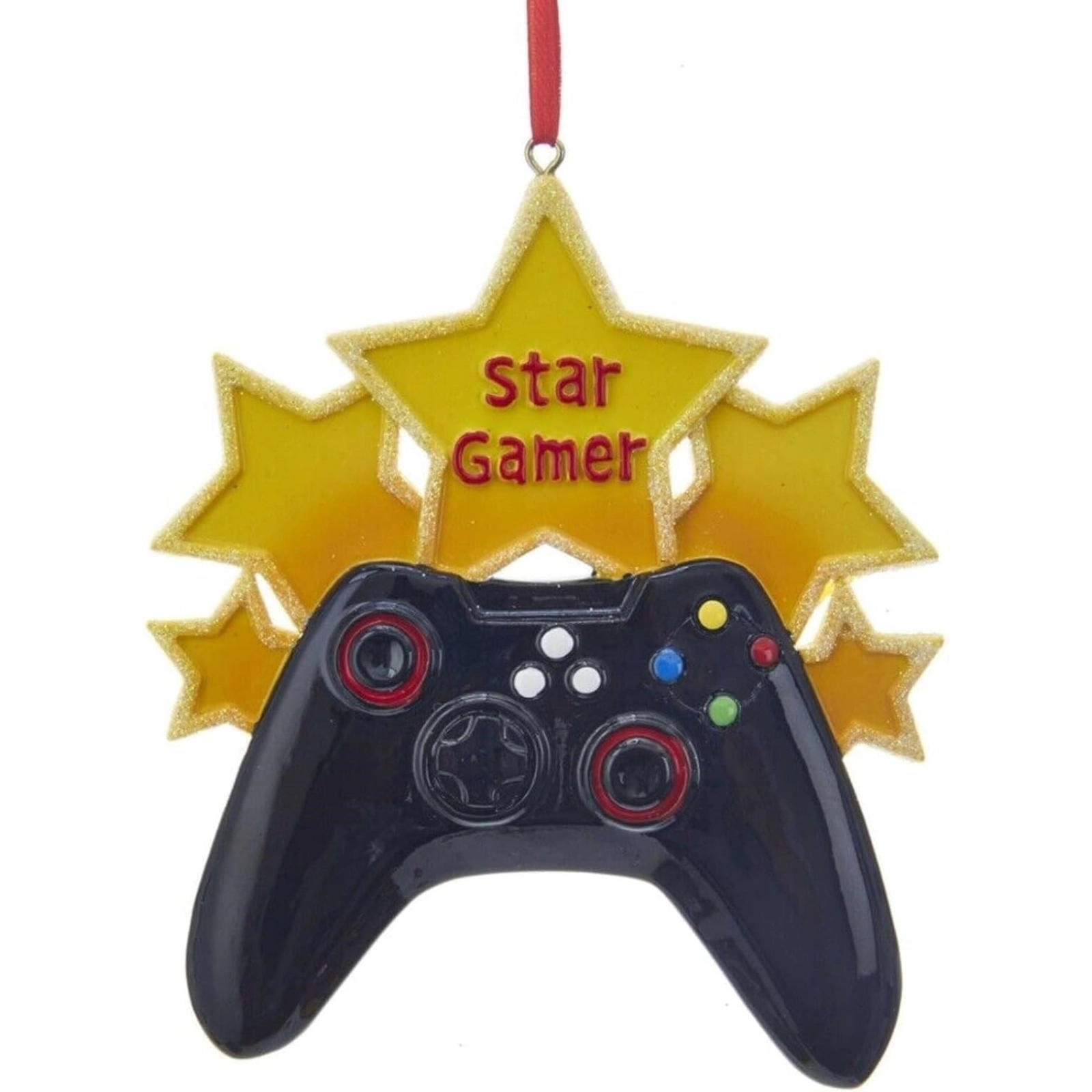 Kurt Adler Yellow and Black Star Gamer Video Game Controller Resin Christmas Ornaments 4.5 inch