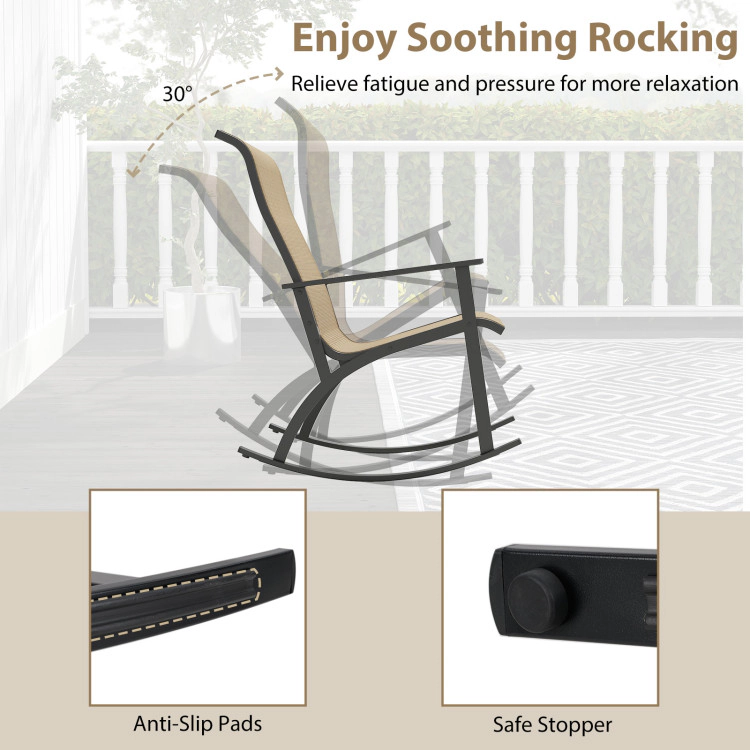 Hivvago Heavy-Duty Rocking Bistro Chairs And Table Set With High Backrest And Wood-Plastic Tabletop