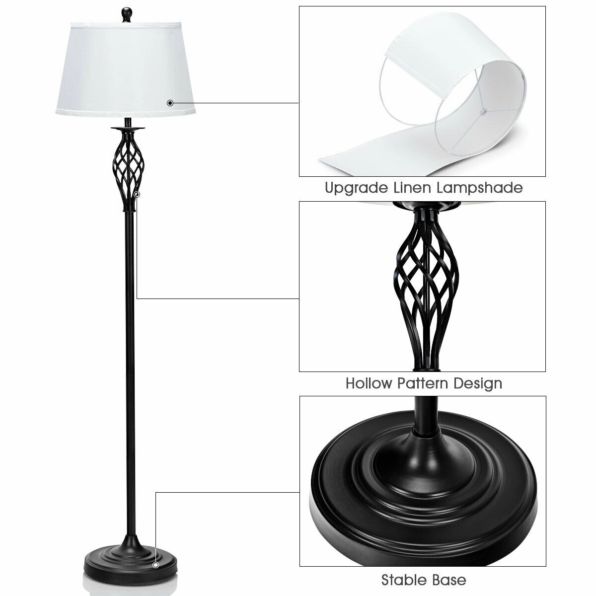 Slickblue 3 Piece Lighting Set Floor Lamp and Table Lamps Antique Bronze Fabric Shade