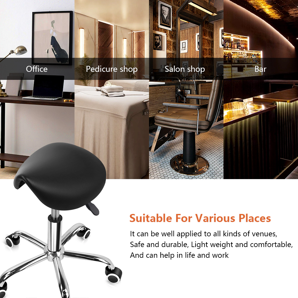 KKTONER Rolling Saddle Stool PU Leather Swivel Adjustable Rolling Stool with Wheels Salon Chair Black