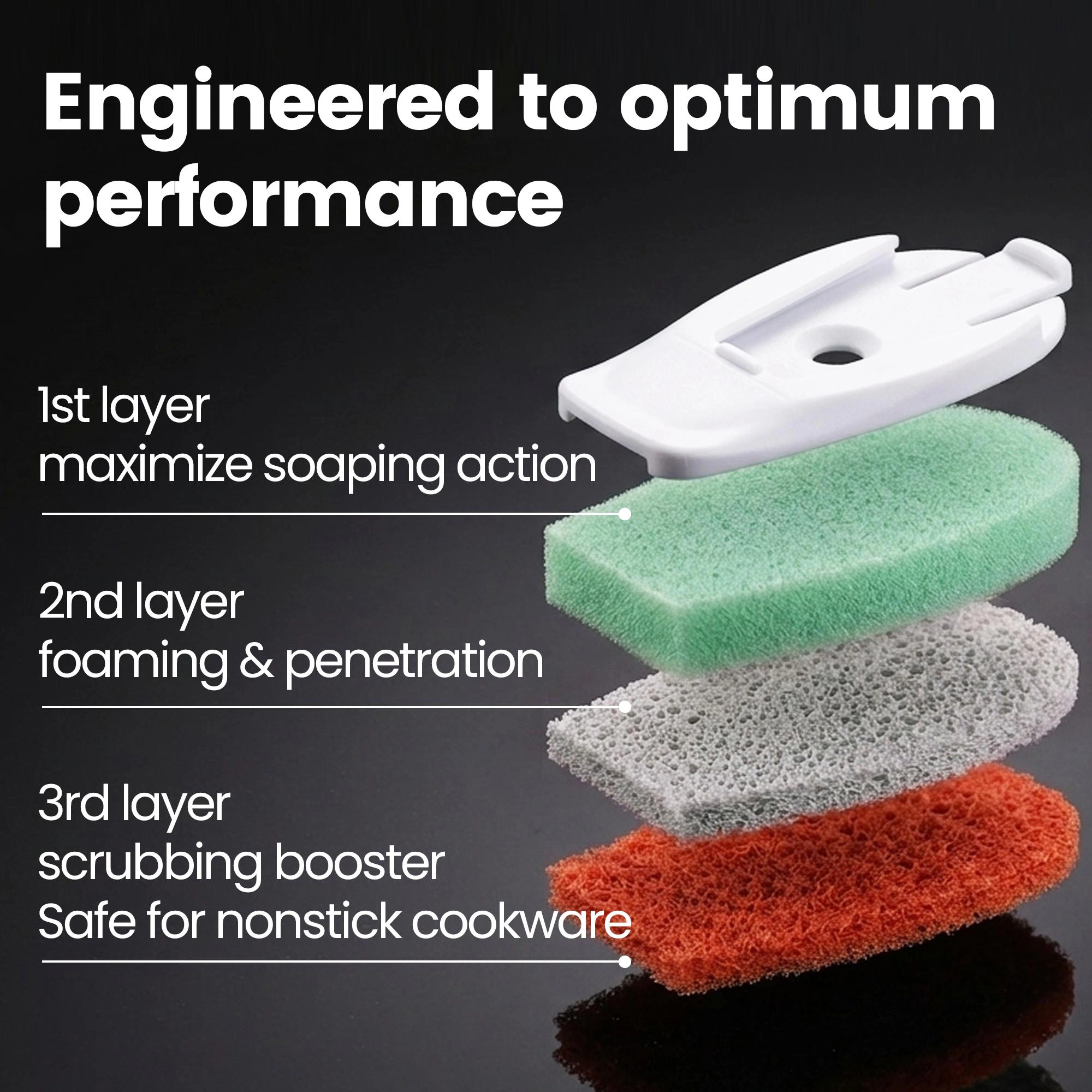 Gourmet Easy Dish Scrubber Stainless Steel Handle & Easy Storage Holder