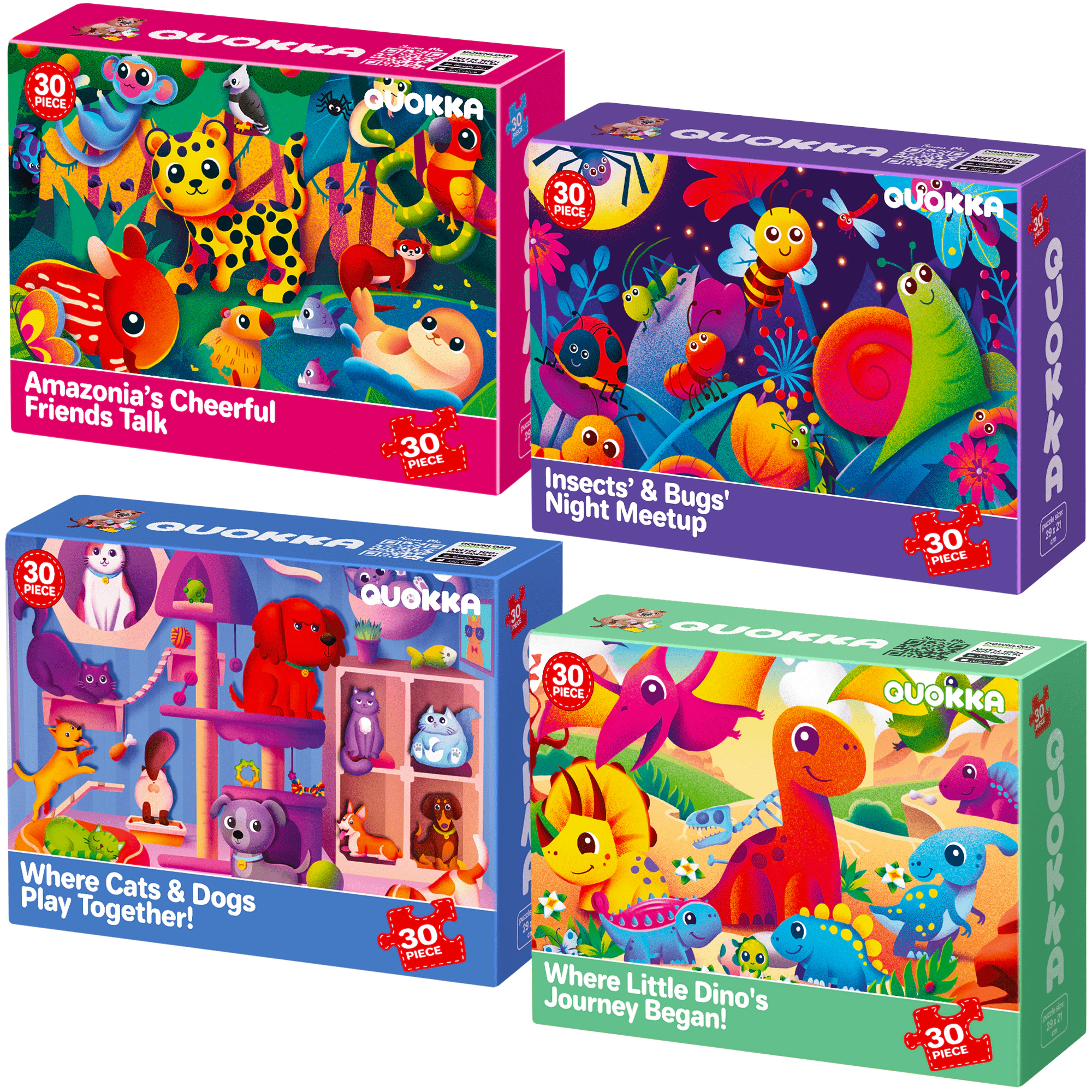 QUOKKA Glow-in-the-Dark Jigsaw Puzzles, 30 Piece Educational Puzzles for Kids Ages 2-6, Fairy Tale & Animals