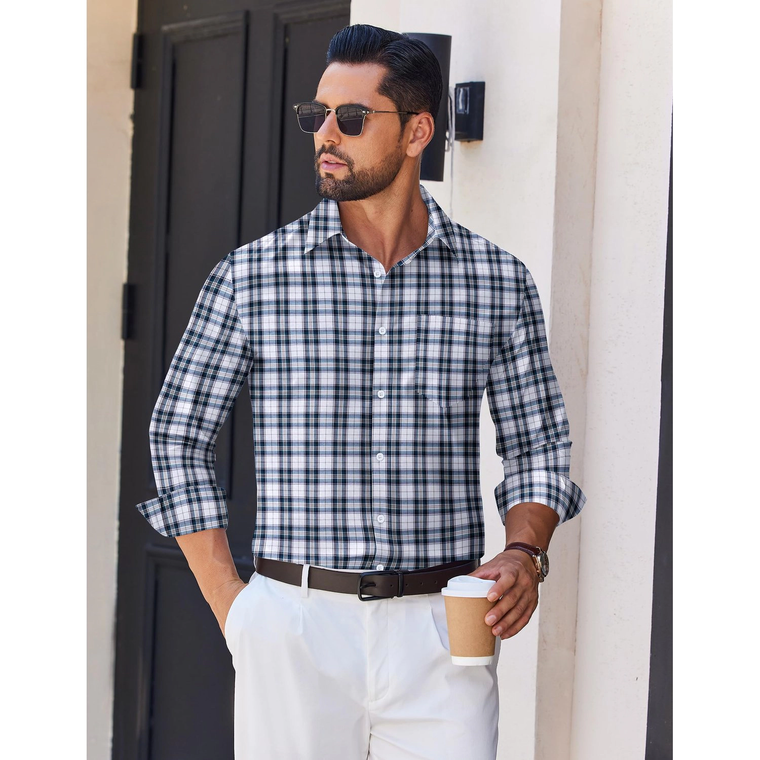 COOFANDY Mens Short Sleeve Polo Shirt  Cable Textured Collar Casual Tops