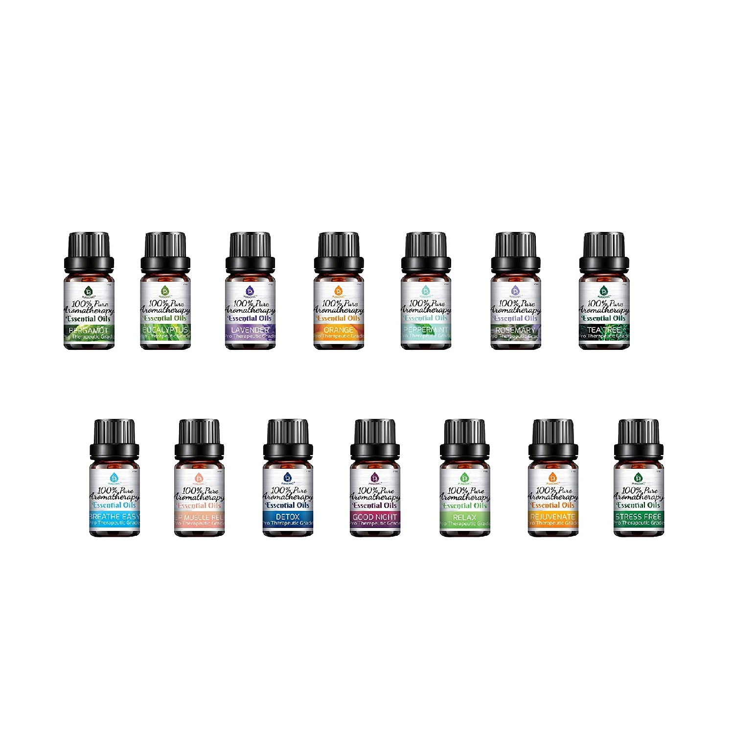 Pursonic Unisex 14 Pack 100% Pure Therapeutic Essential Aromatherapy Oils