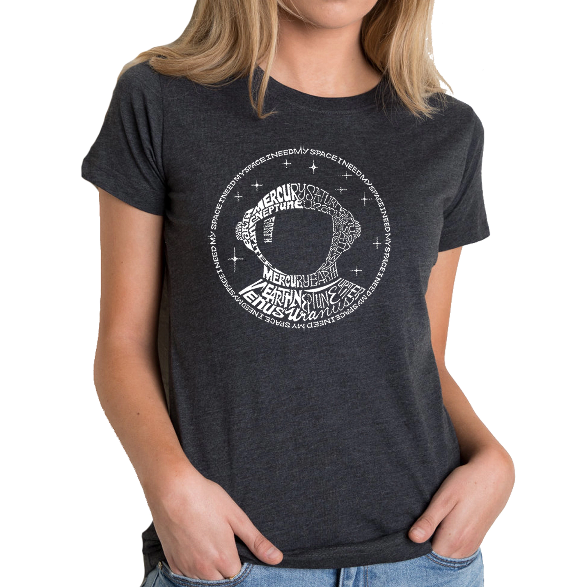 LA Pop Art Women's Cotton/Poly Blend Word TShirt - I Need My Space Astronaut
