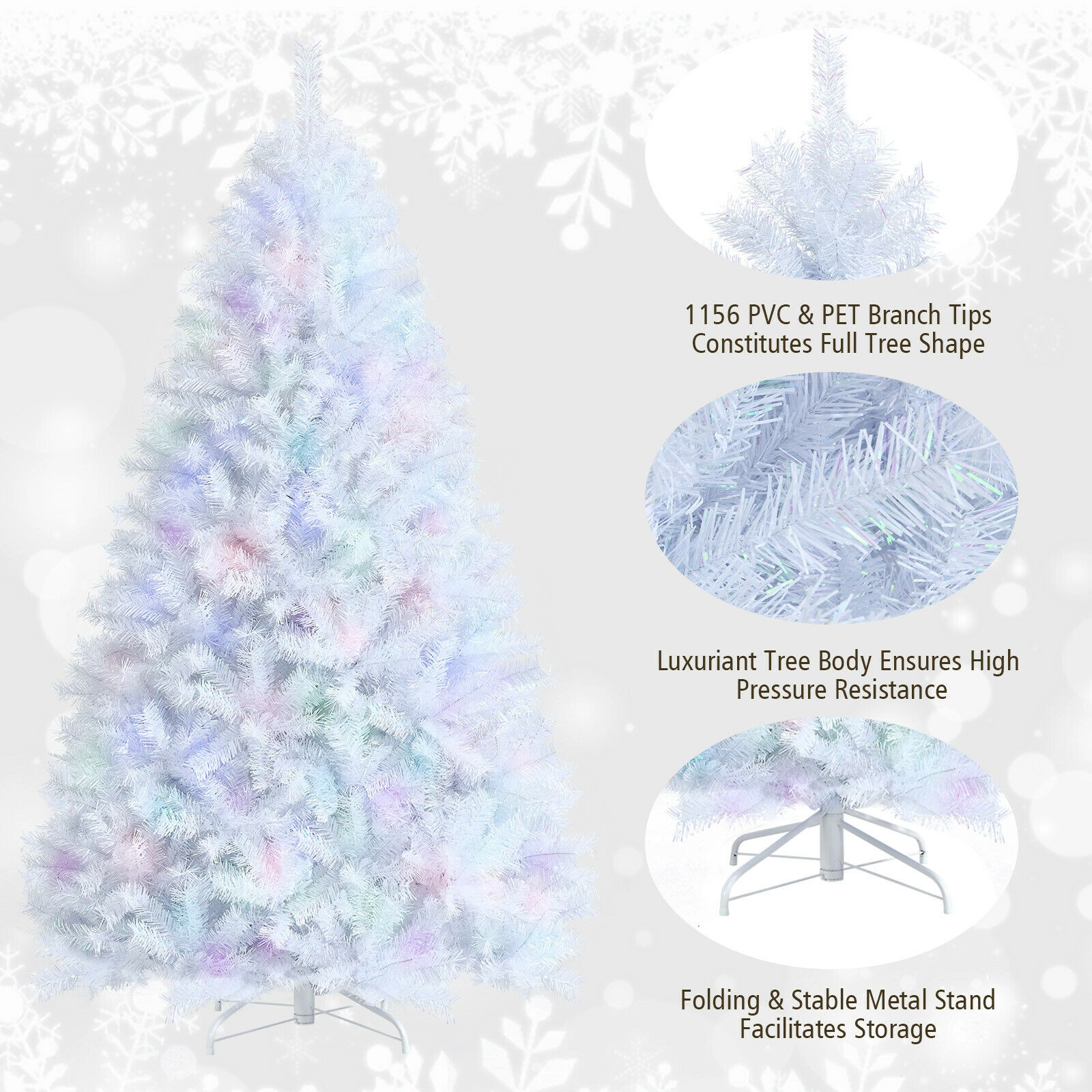 LJG Iridescent Tinsel Artificial Christmas Tree with 792 Branch Tips
