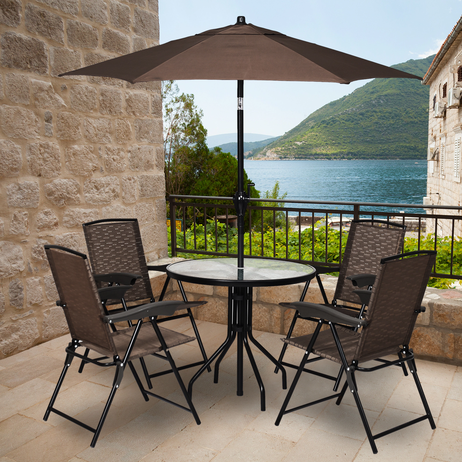 LJG 4 Pieces Folding Dining Chairs with Smooth Armrests and Sling Back