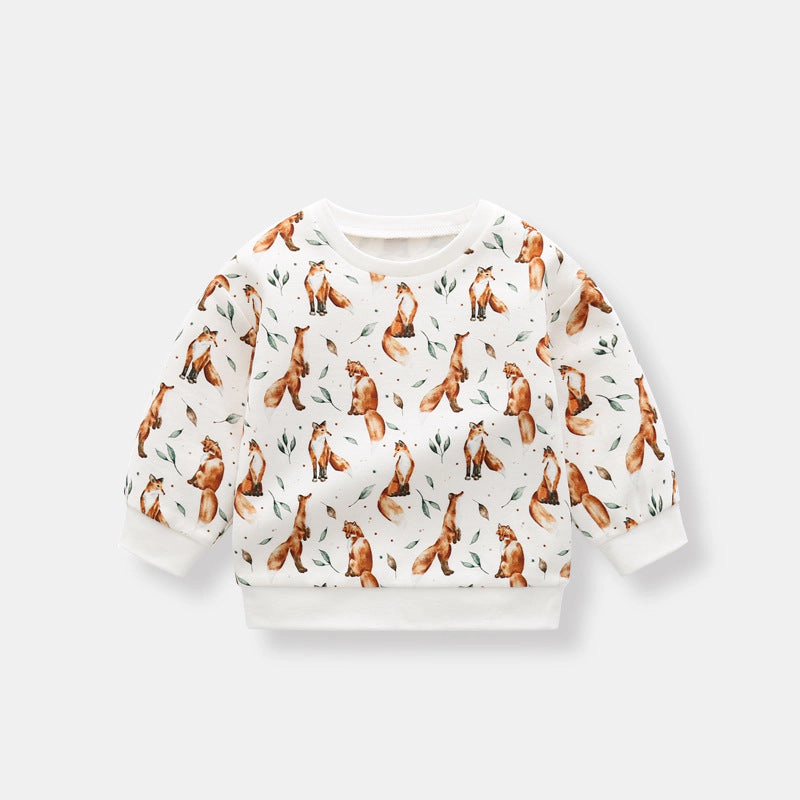 MyKids-USA Baby 1pc Organic Cotton Allover Fox Graphic Longsleeve Hoodie
