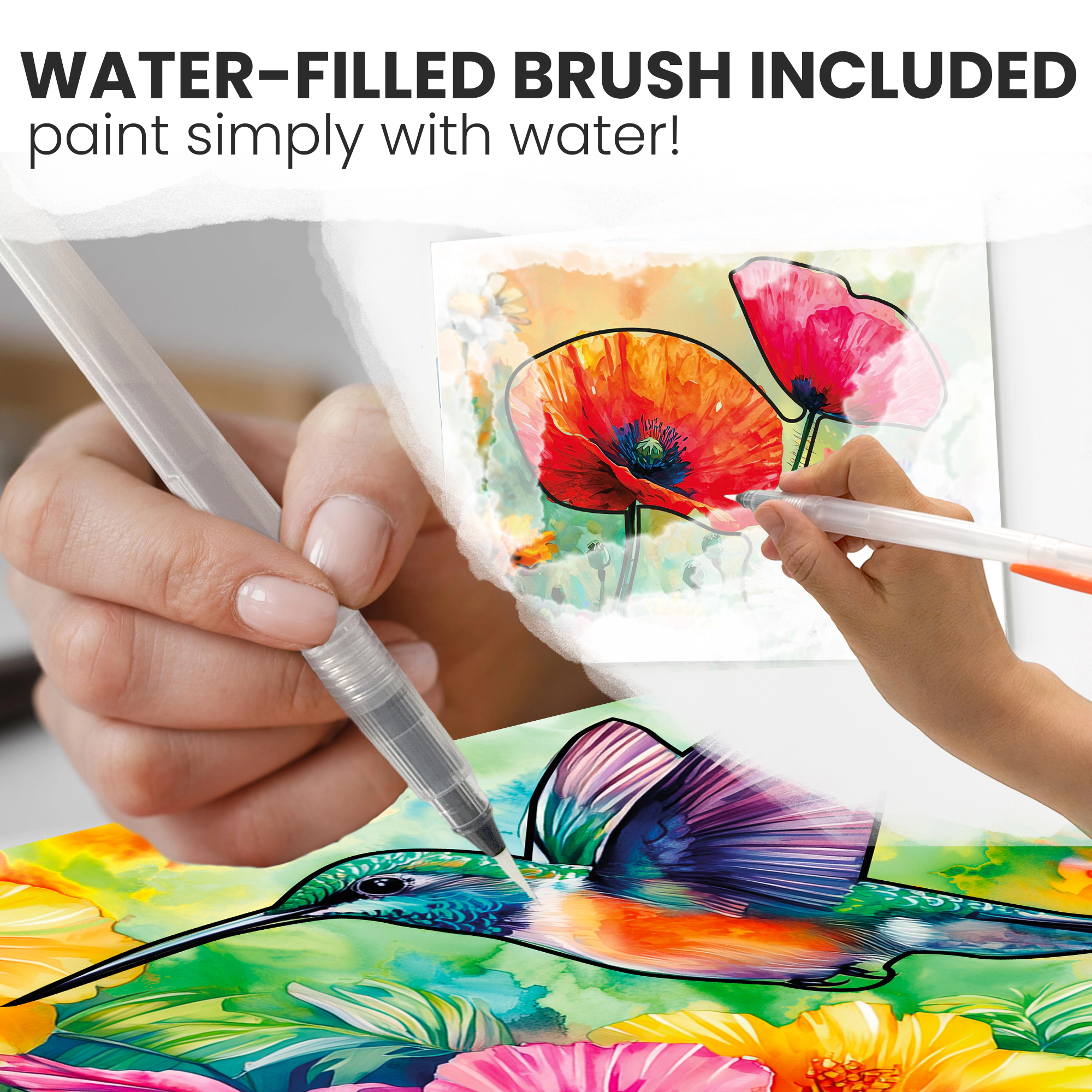 QUOKKA Dementia-Friendly Water Painting Kit for Seniors, 10 Reusable Themes, Cognitive Activities
