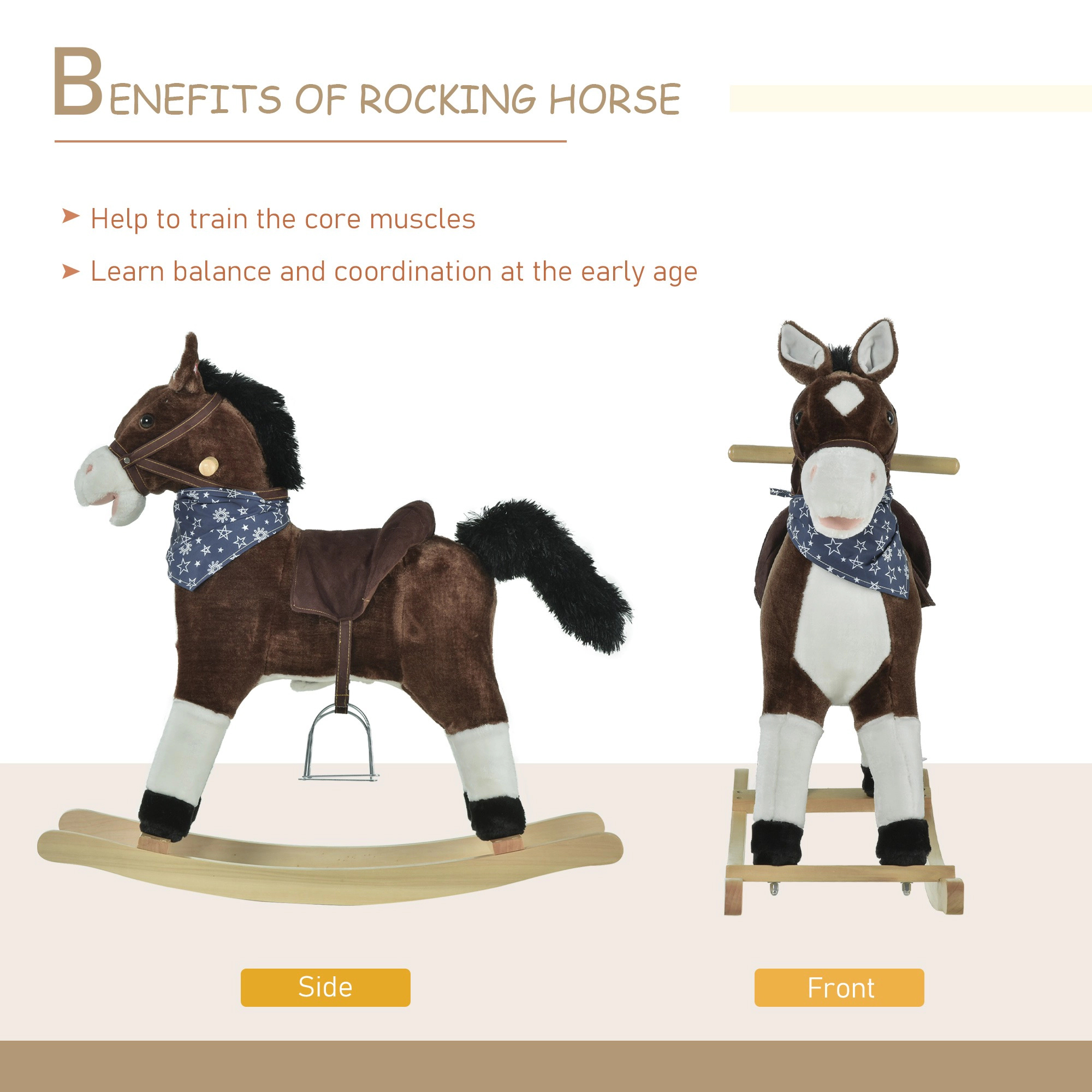 HONGGE Qaba Kids Plush Ride-On Rocking Horse Toy Cowboy Rocker with Fun Realistic Sounds for Child 3-6 Years Old