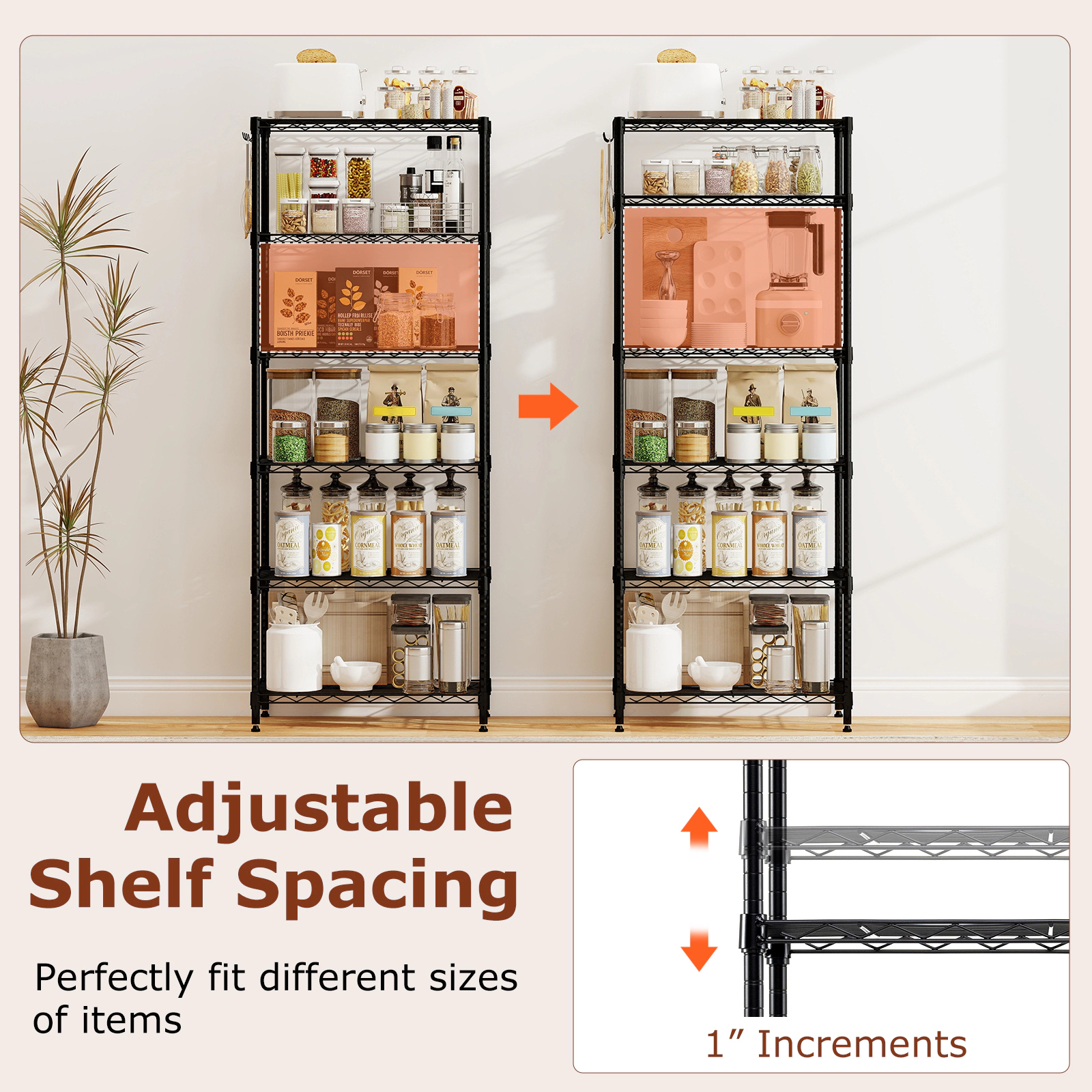 SUGIFT 6-Tier 900-lb Capacity Metal Storage Shelving Unit with V-Shaped Wire Rack and 4 Removable Hooks