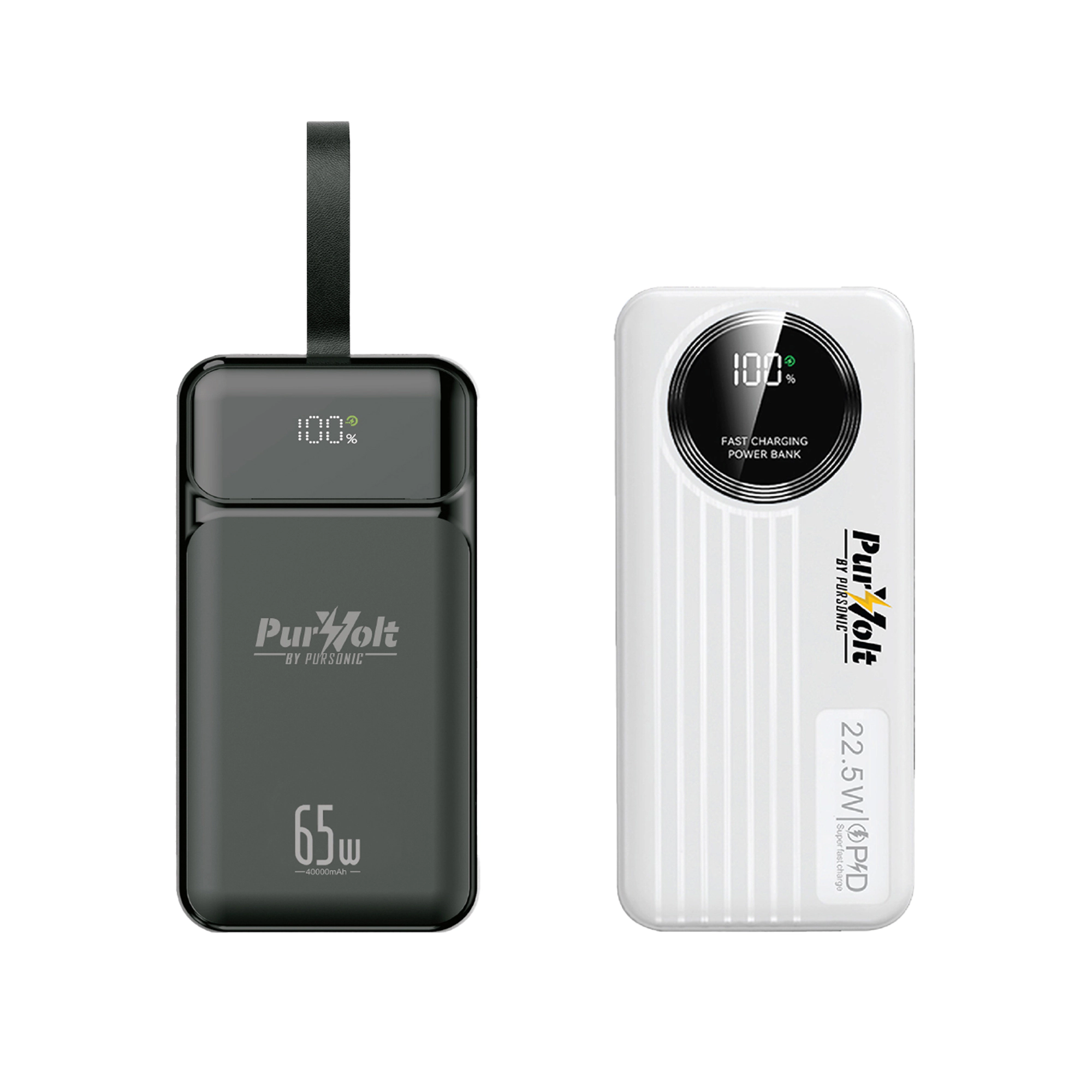 Pursonic Unisex Portable Fast Charging Power Bank Bundle with 40,000mAh Ultra High-Capacity & 10,000mAh LED Charger