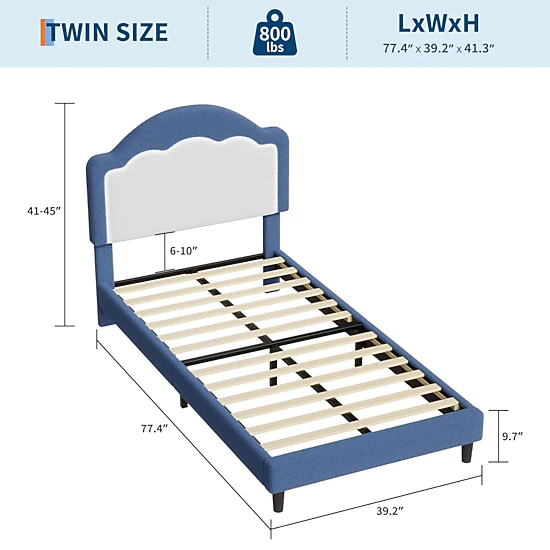 Sherpa Upholstered Platform Bed with Adjustable Scalloped LED Headboard ...