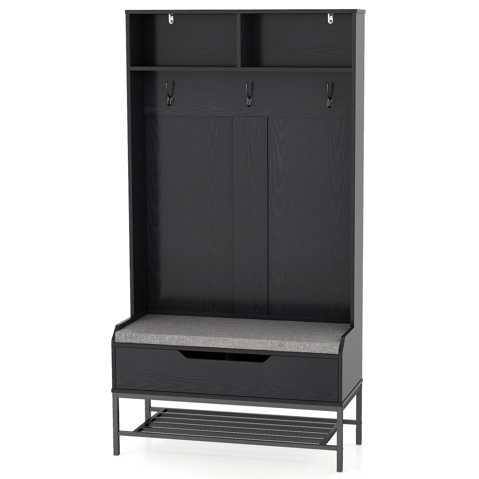 Hivvago 69 Inches Tall Hall Tree 4-in-1 Coat Rack with Seat Cushion and Shoe Storage